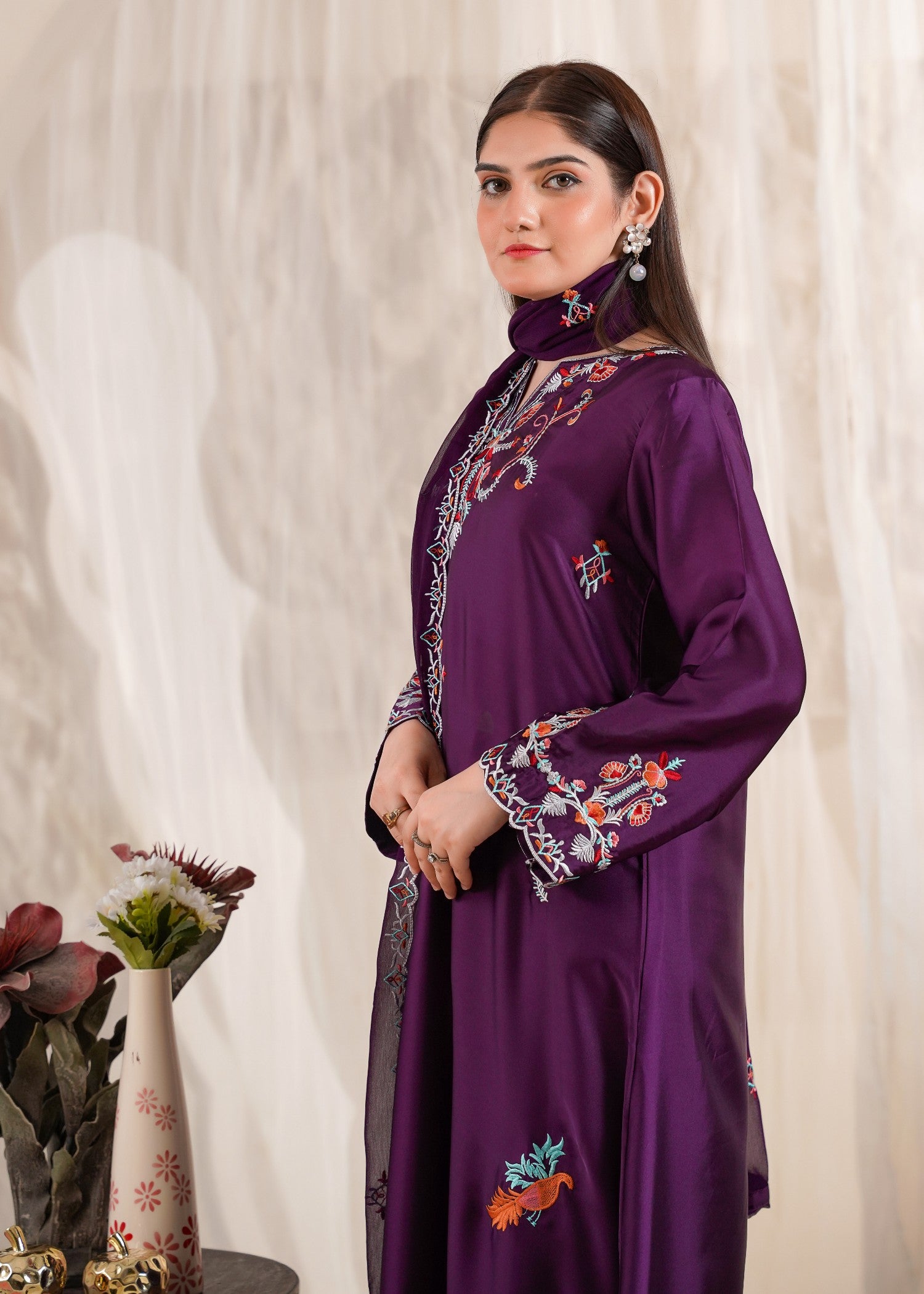 silk Kurta Set in Plum purple