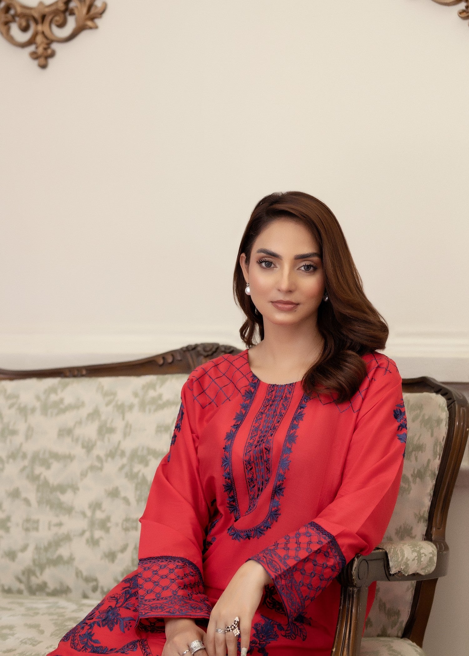 lawn Kurta Set in Rust red