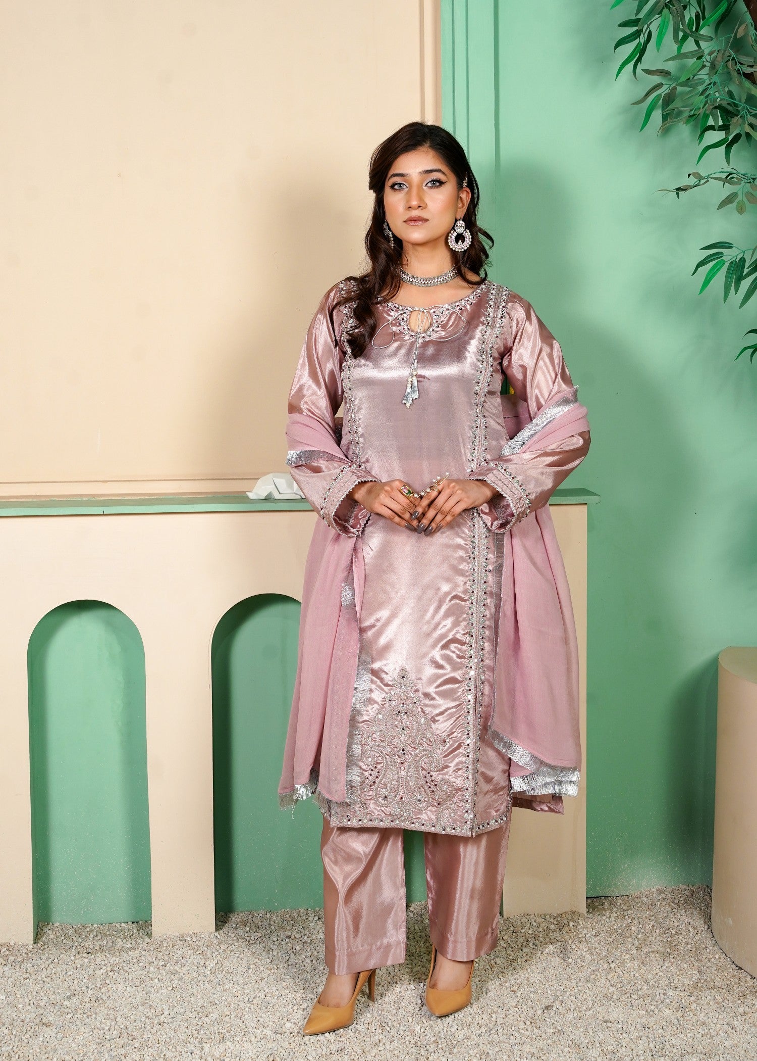kattan silk Kurta Set in Mauve pink