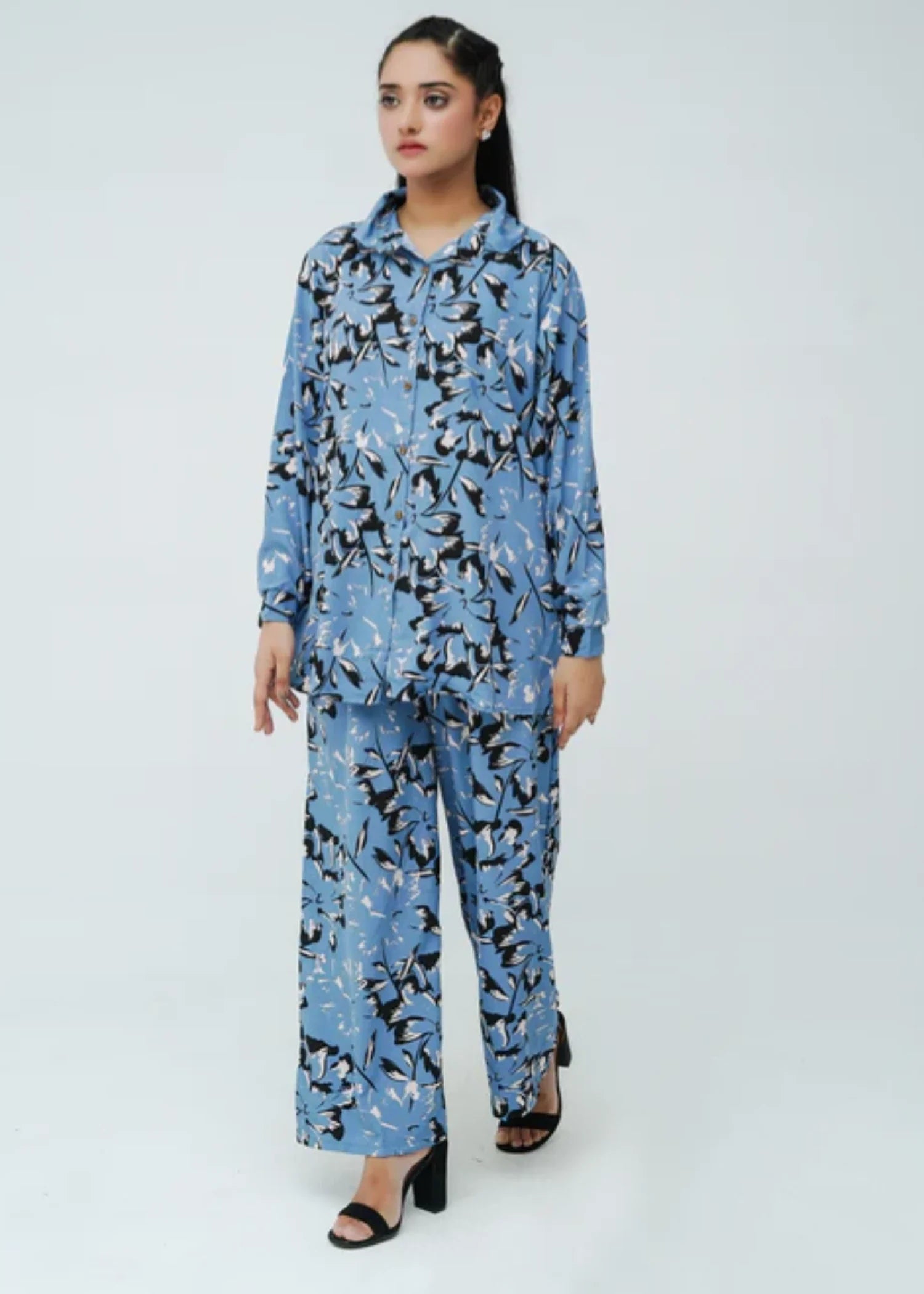 blended satin polyester Co ord Sets in Blue