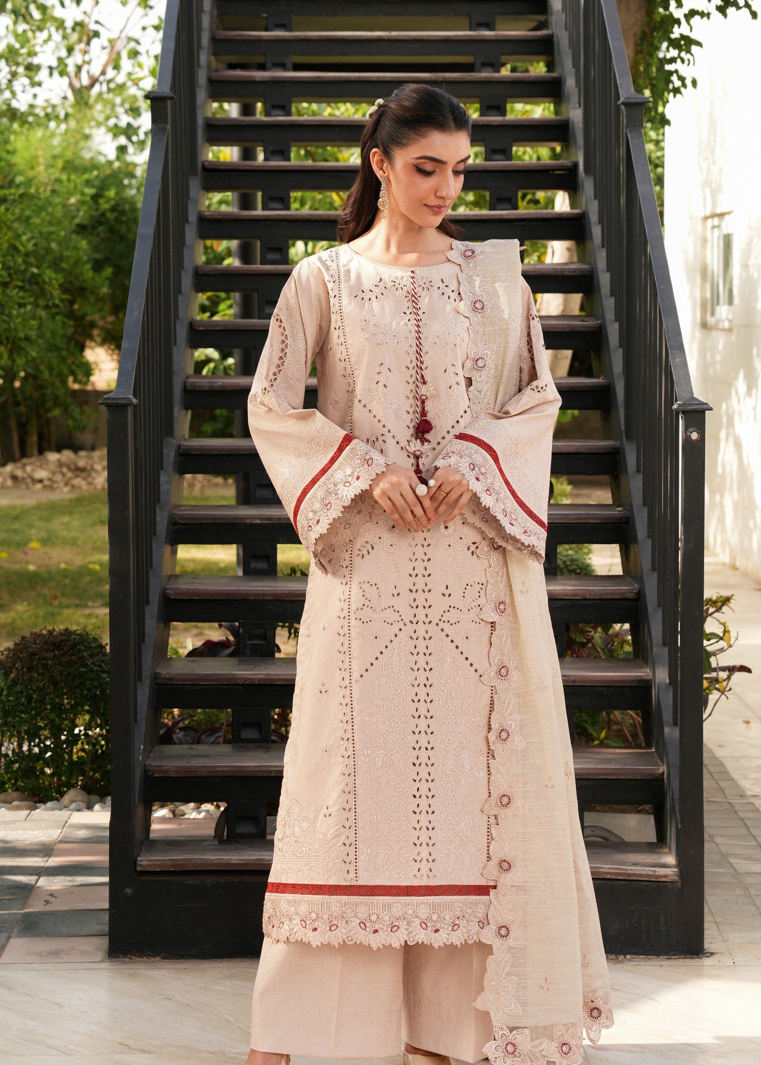 cotton Kurta Set in Khaki brown