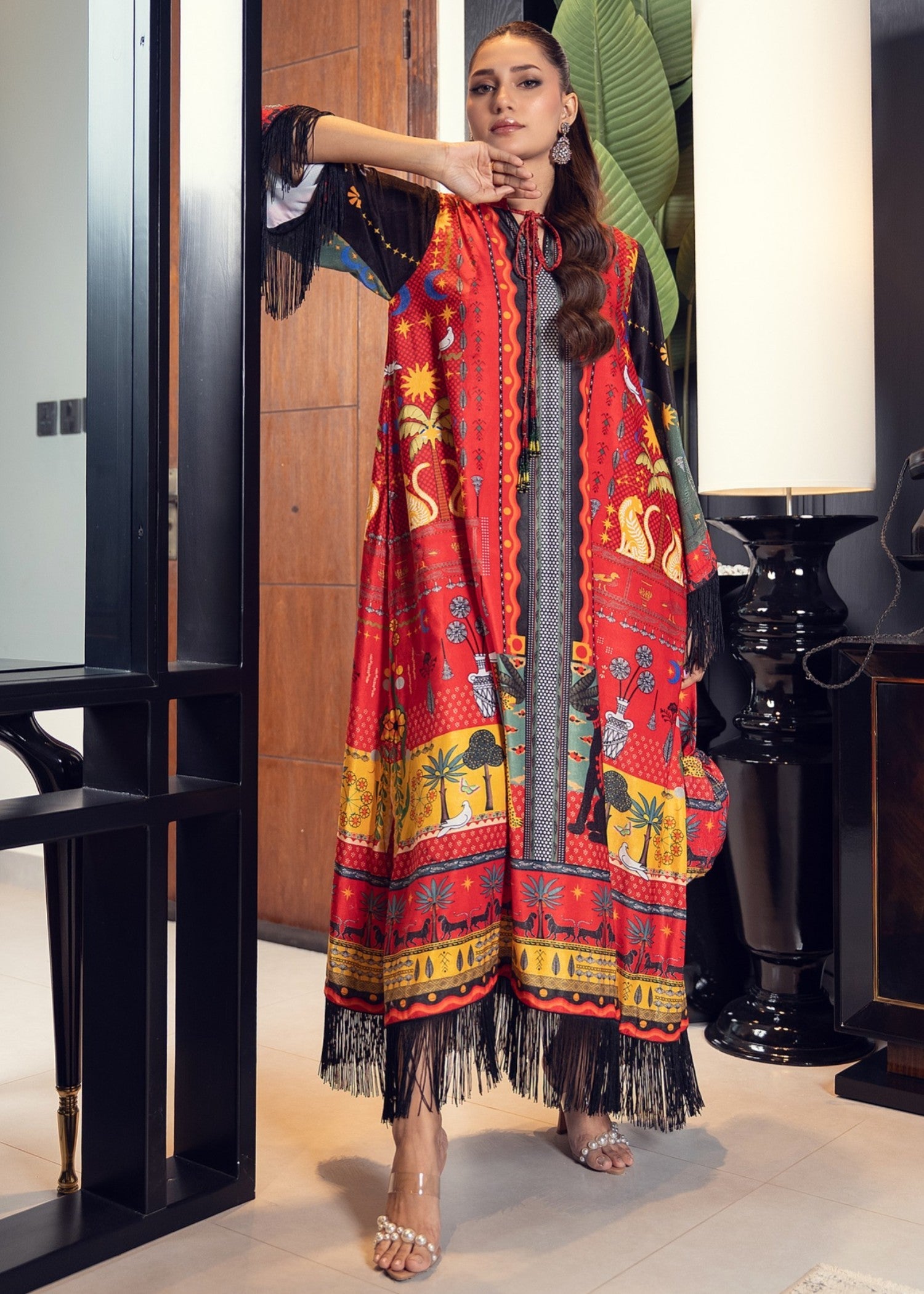 velvet Kaftan in Poppy red