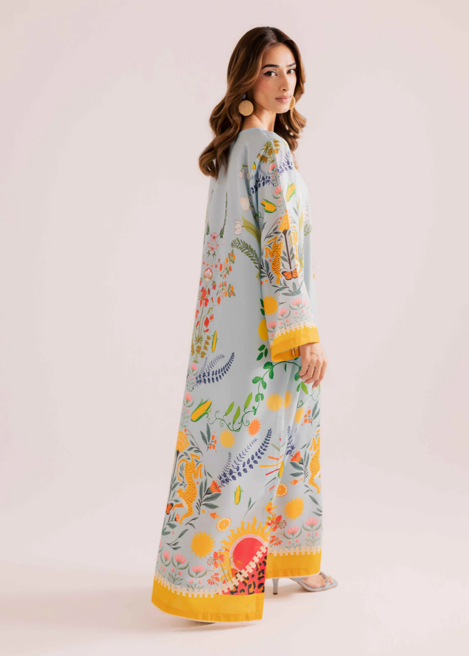 raw silk Kaftan in Powder blue