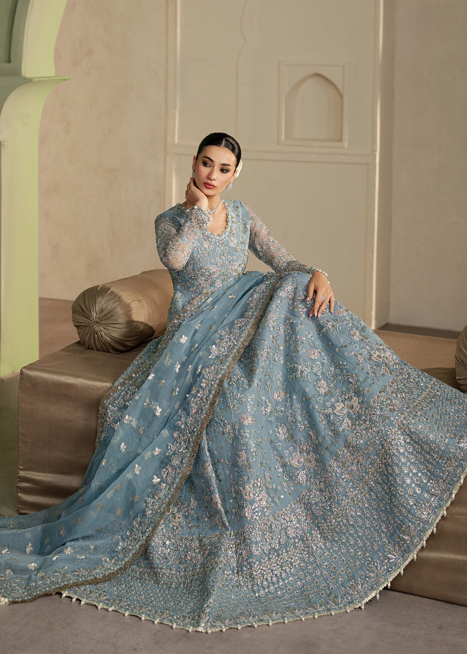 organza Unstitched in Powder blue