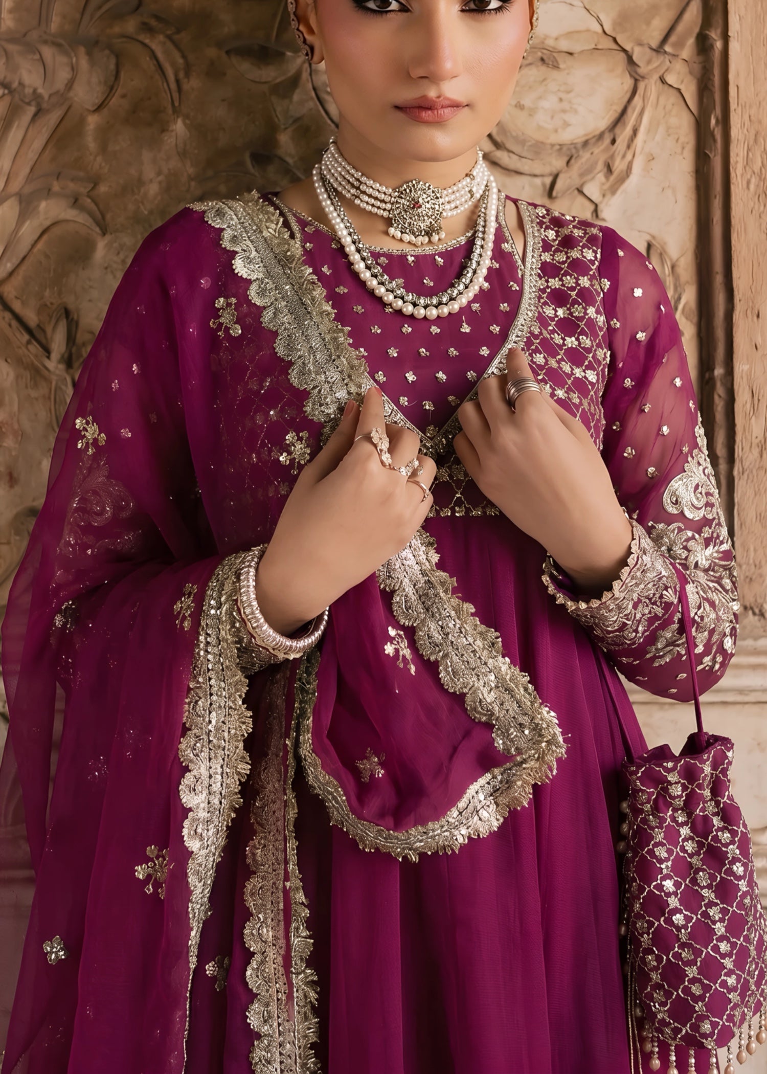 chiffon Pishwas in Magenta