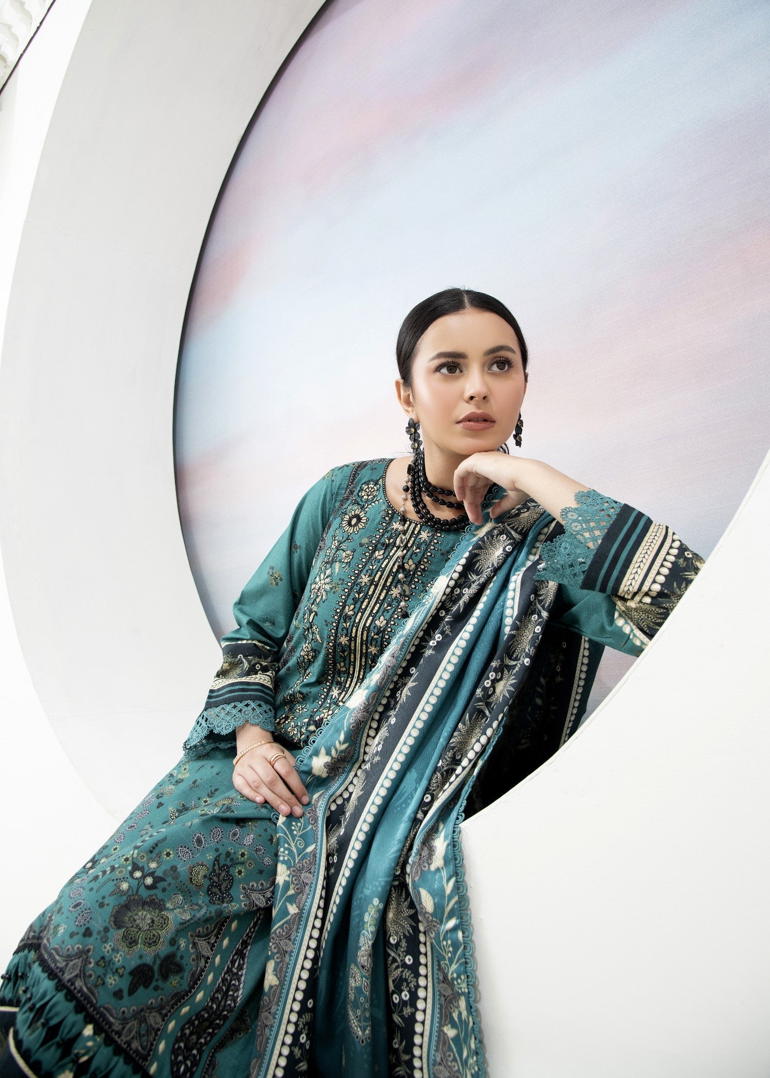 khaddar Kurta Set in Turquoise