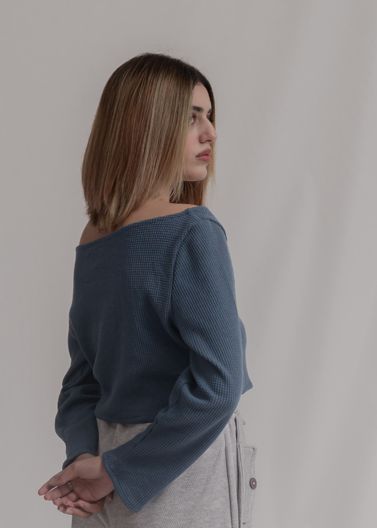 fleece jersey knit Top in Steal grey