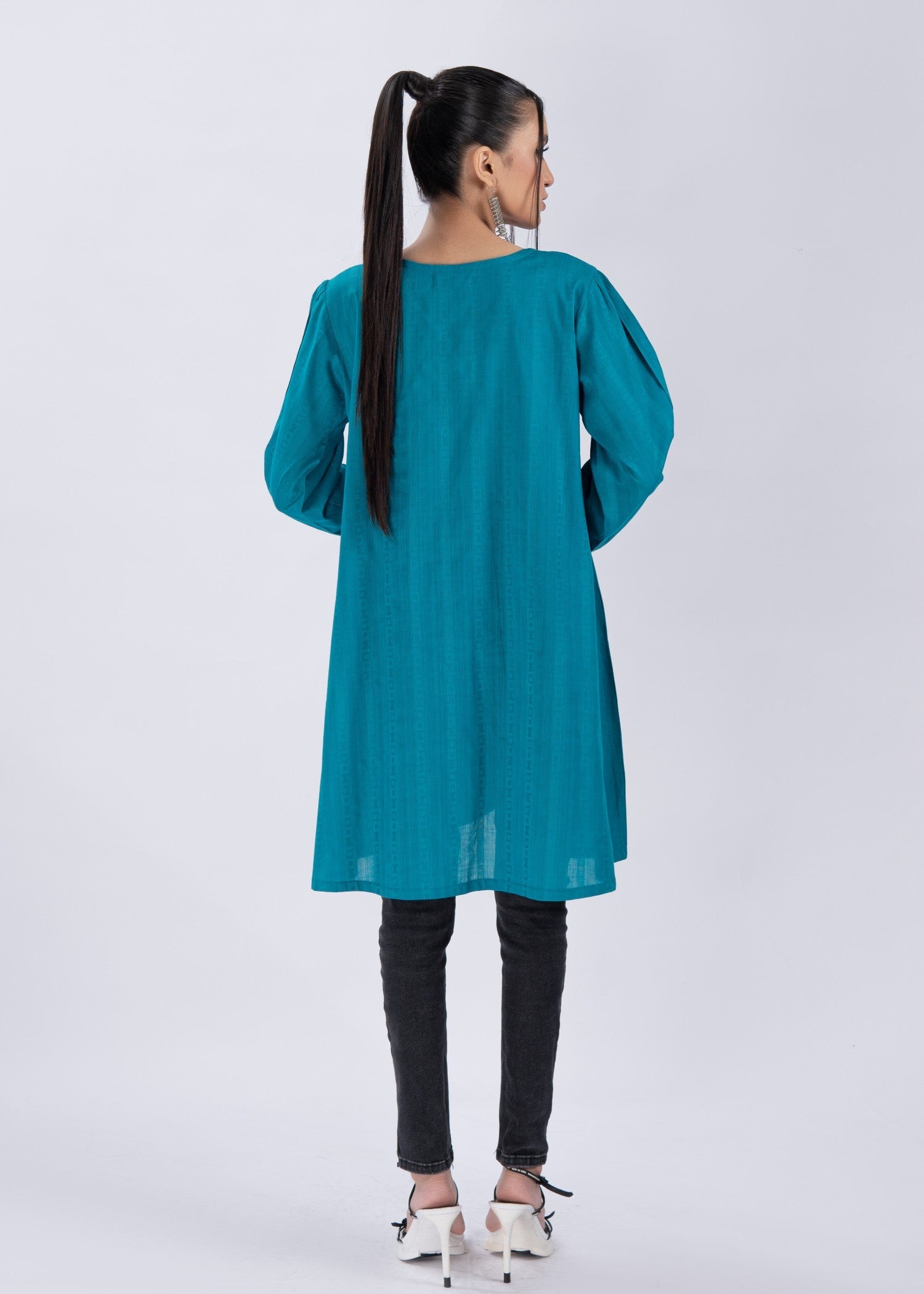 textured lawn Tunic in Bondi blue