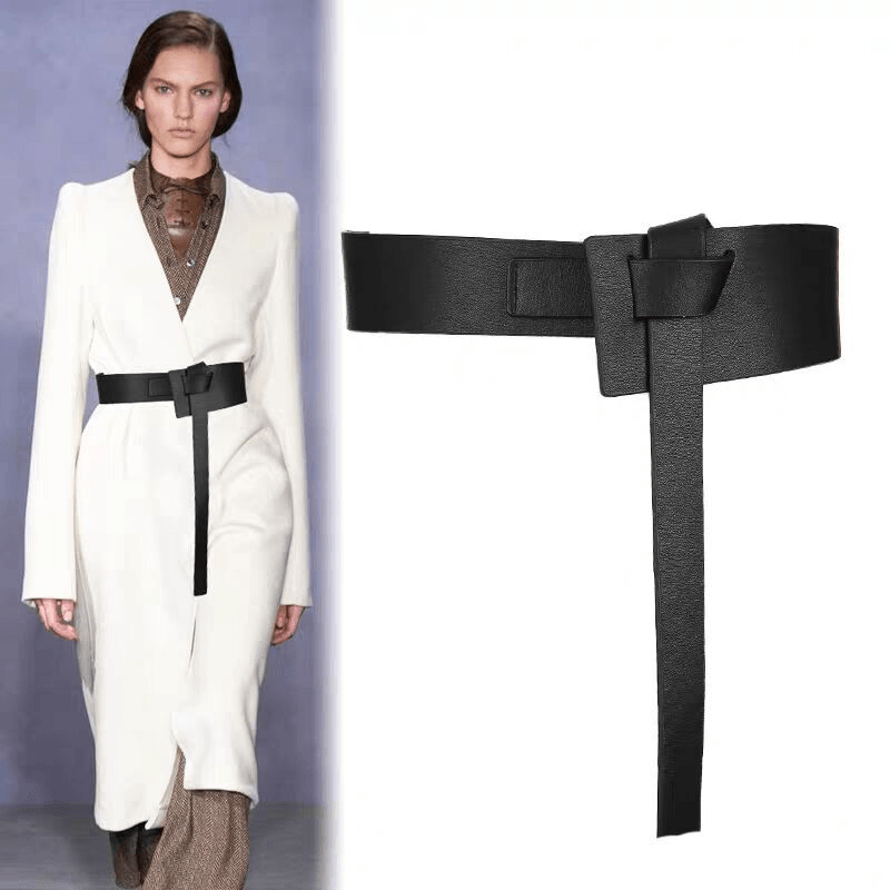 Ladies Outerwear Extra Wide Decorative Shirt Coat with Skirt Fashion Versatile Belt Accessories
