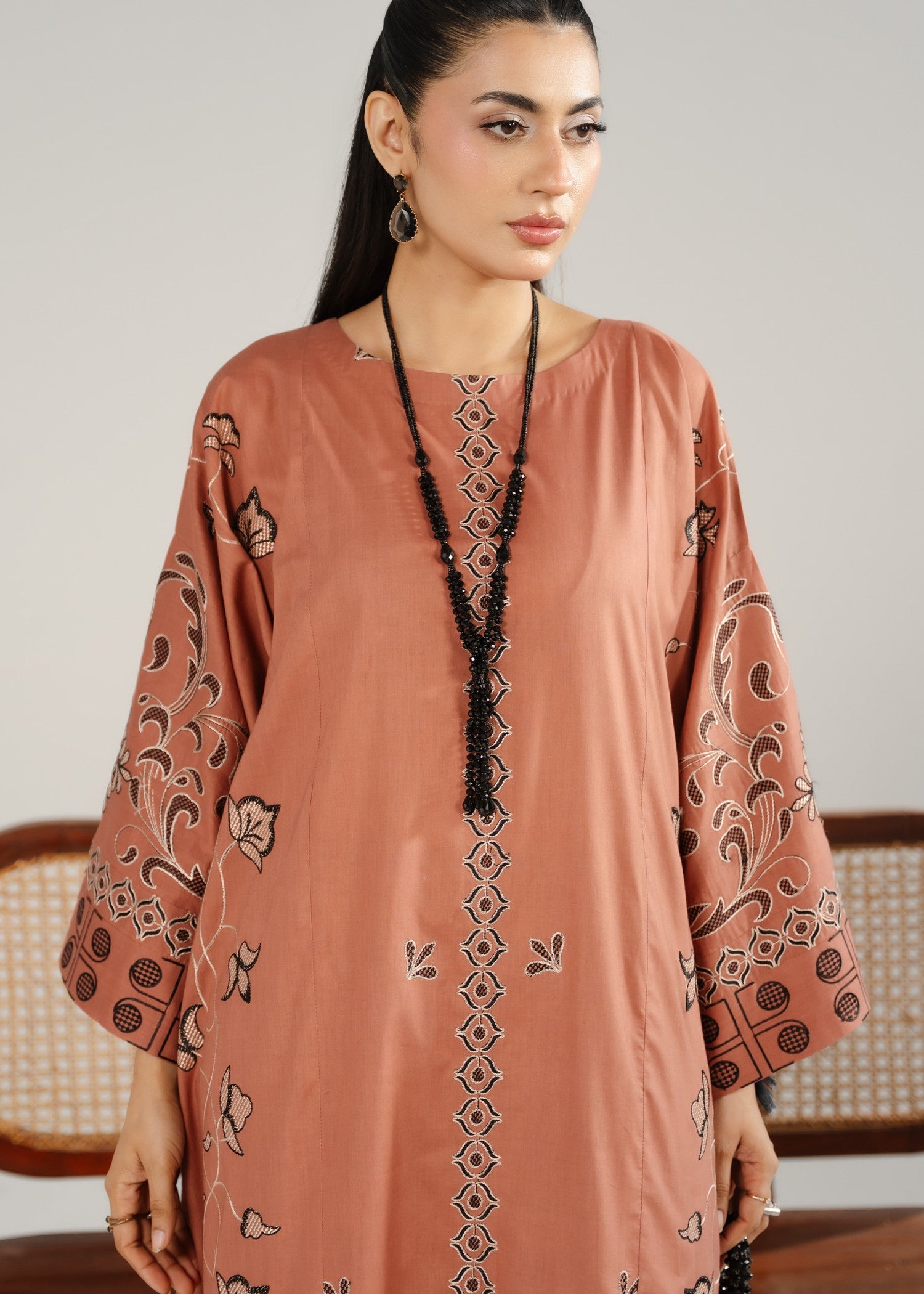 lawn Kurta Set in Rust orange