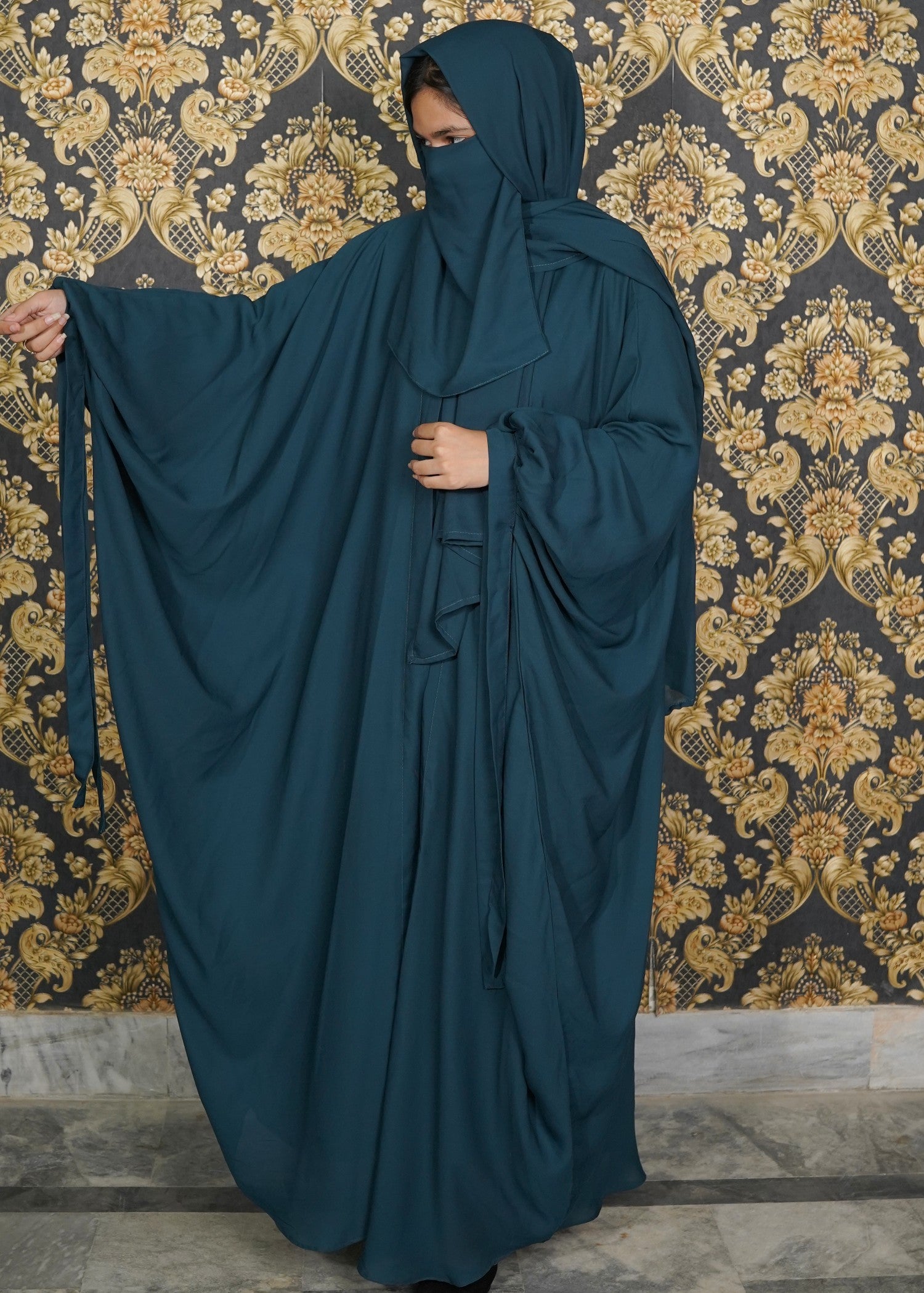 georgette chiffon Abaya in Teal