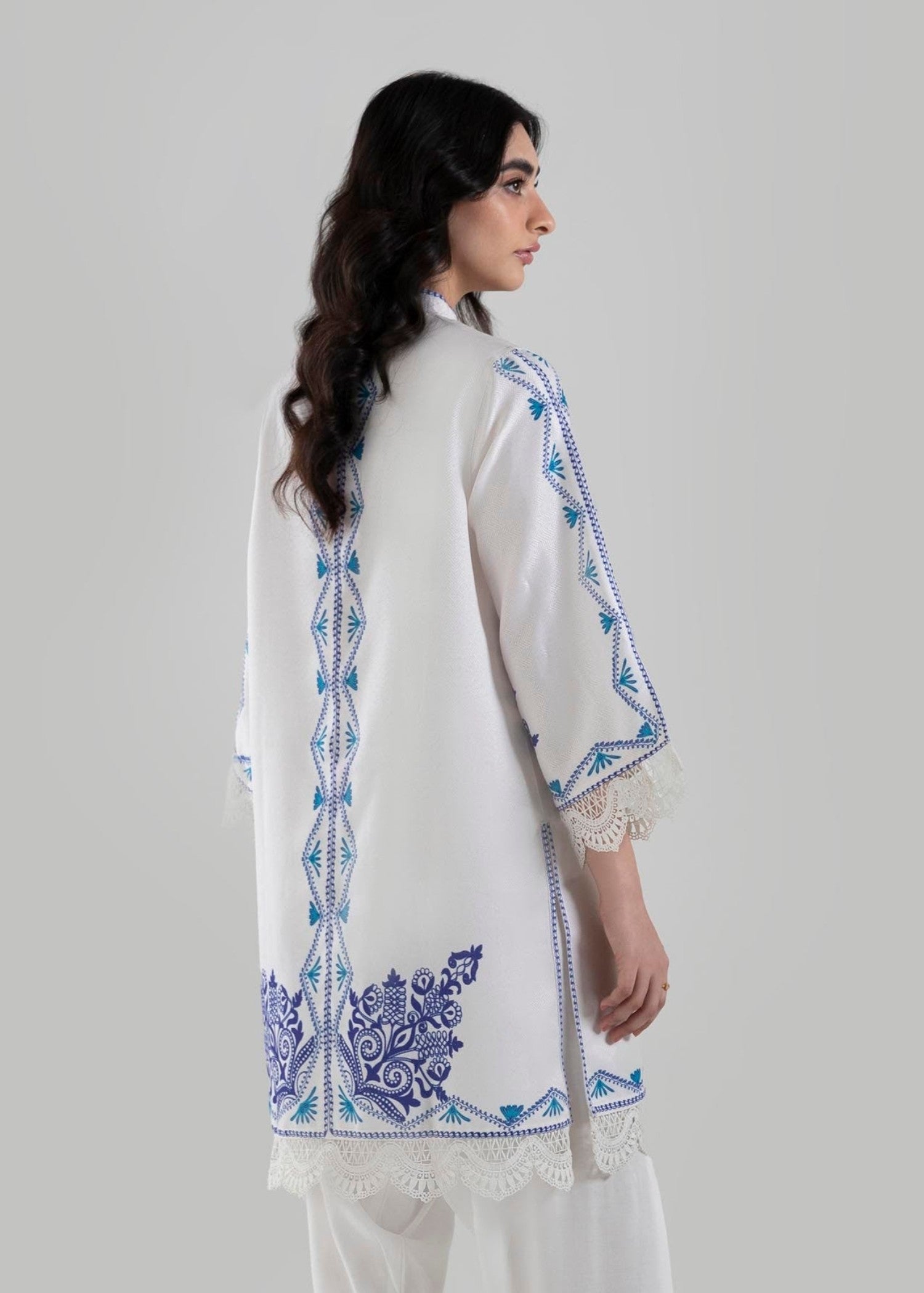 herringbone Kurti in White