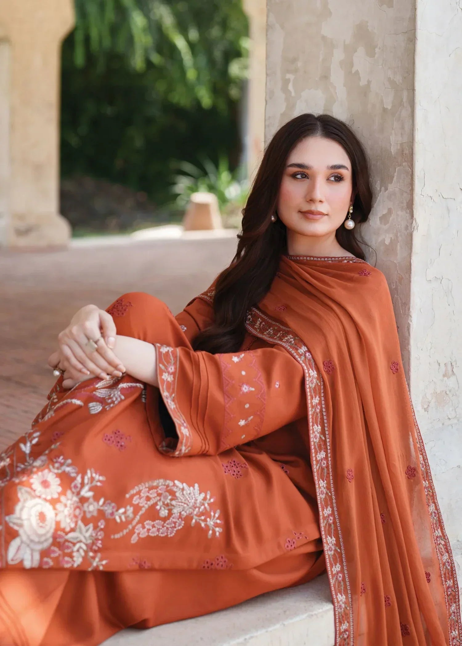karandi Kurta Set in Coral orange