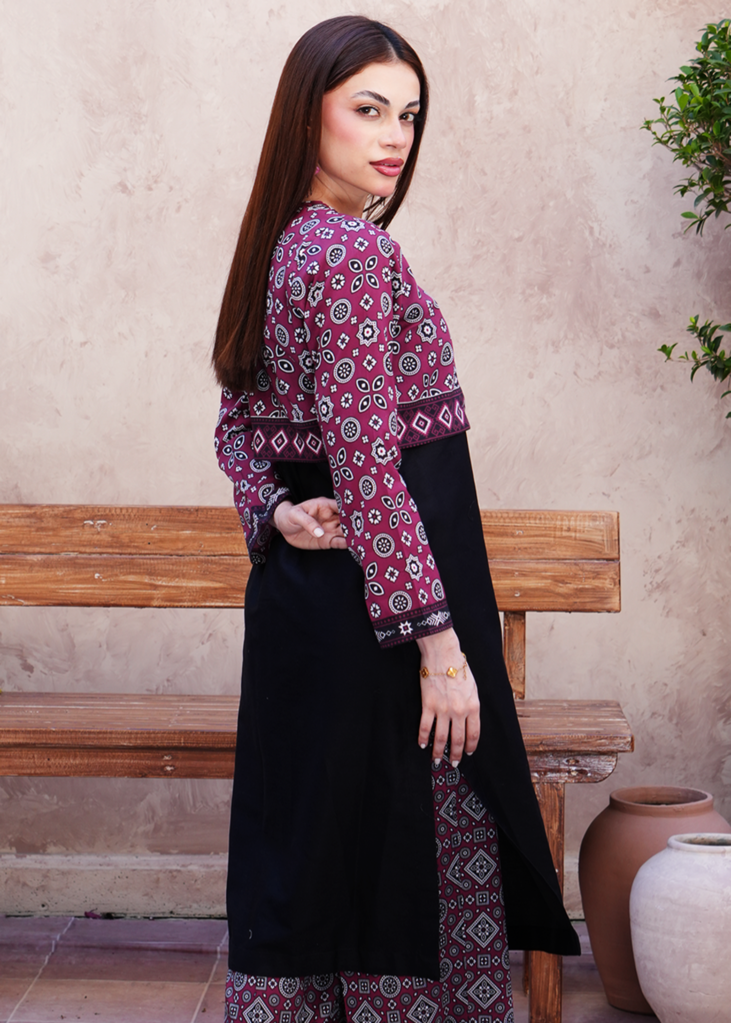 lawn Unstitched in Black, maroon