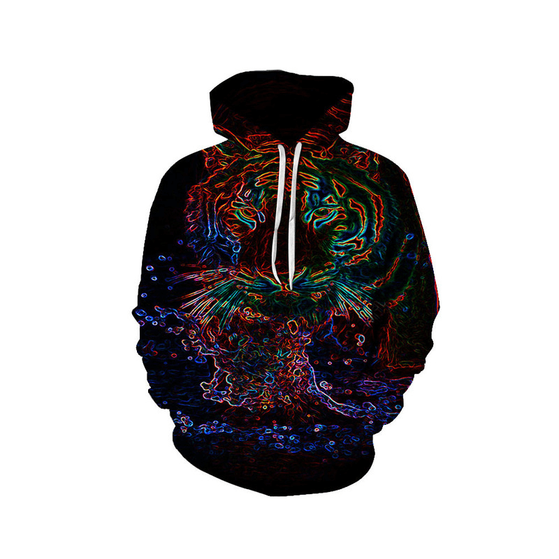 Animal Lion Face D Print Hoodie for Men Fashion Autumn