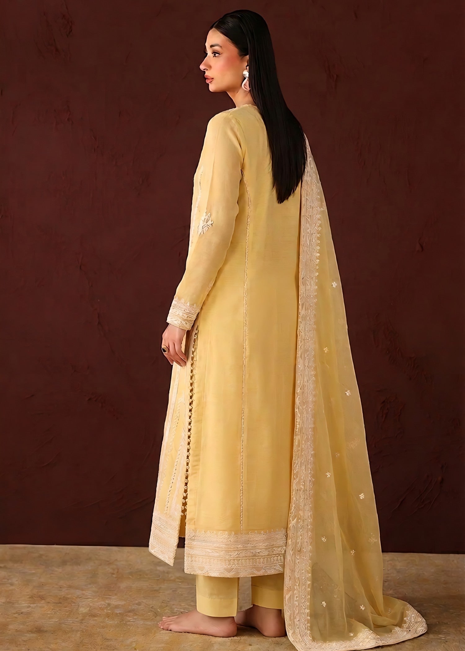 chiffon Kurta Set in Light yellow