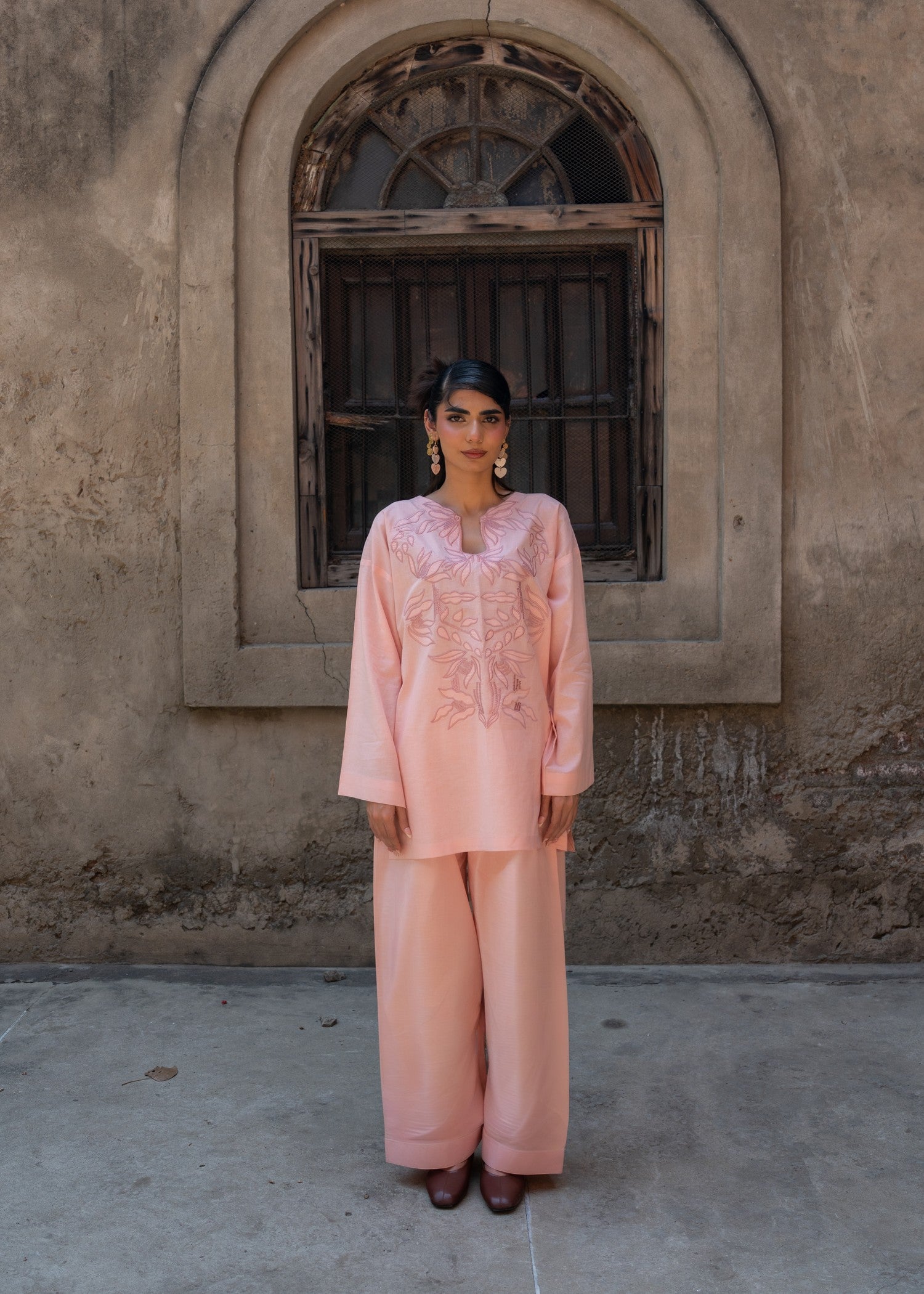cotton linen Kurta Set in Pink