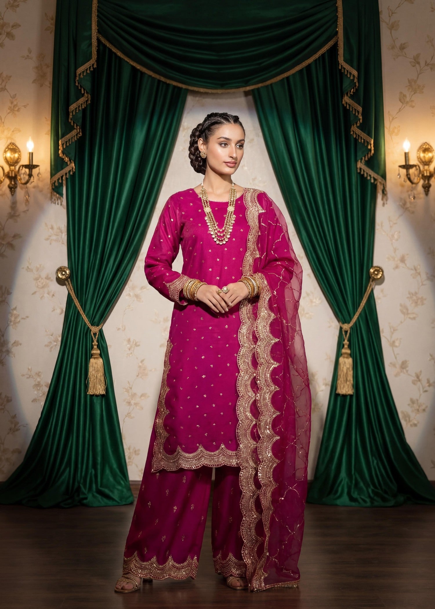kattan silk Kurta Set in Magenta