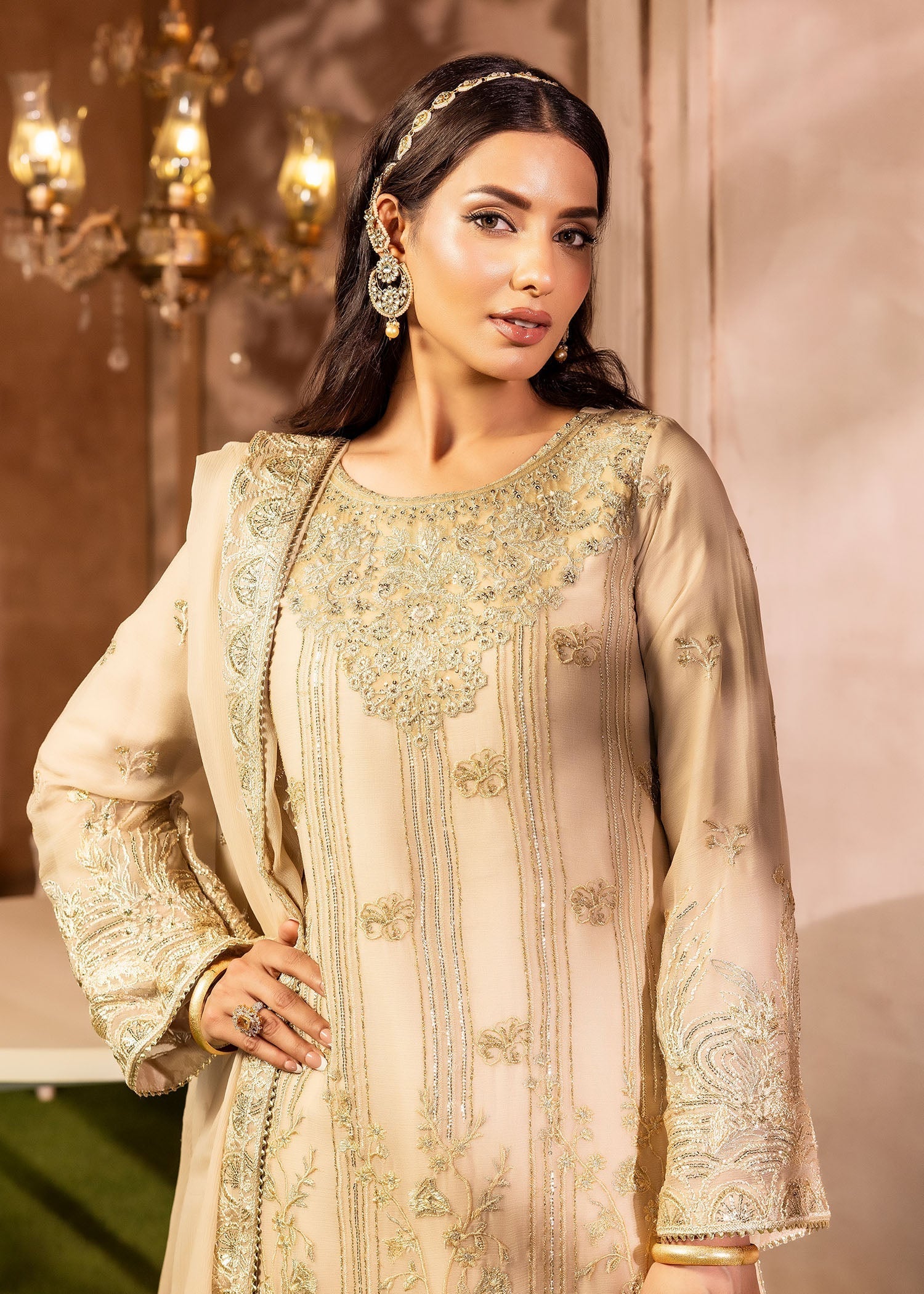 chiffon Gharara in Beige