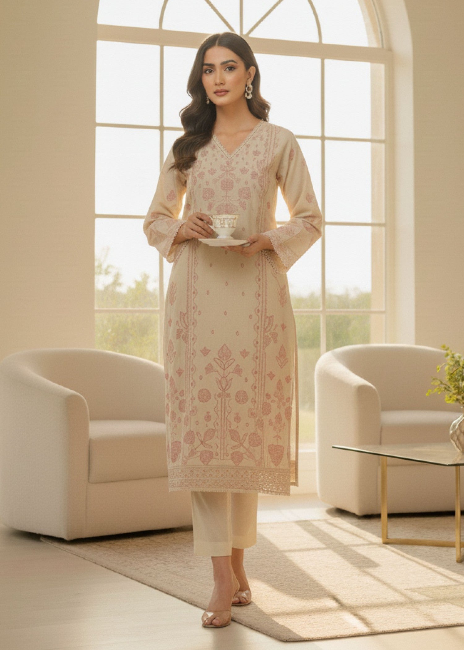 khaddar Kurta Set in Beige