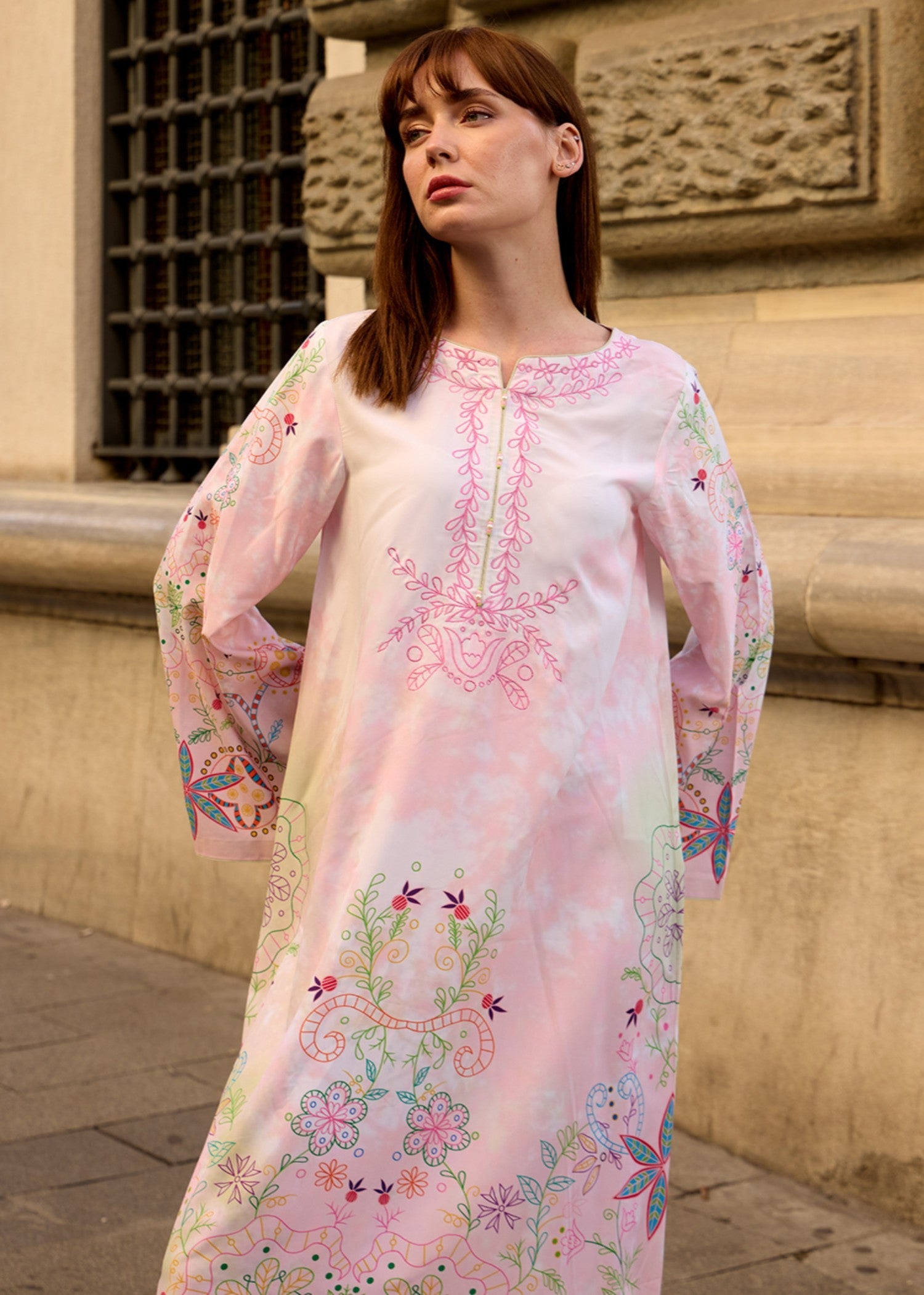 crepe polyester Kaftan in Pink