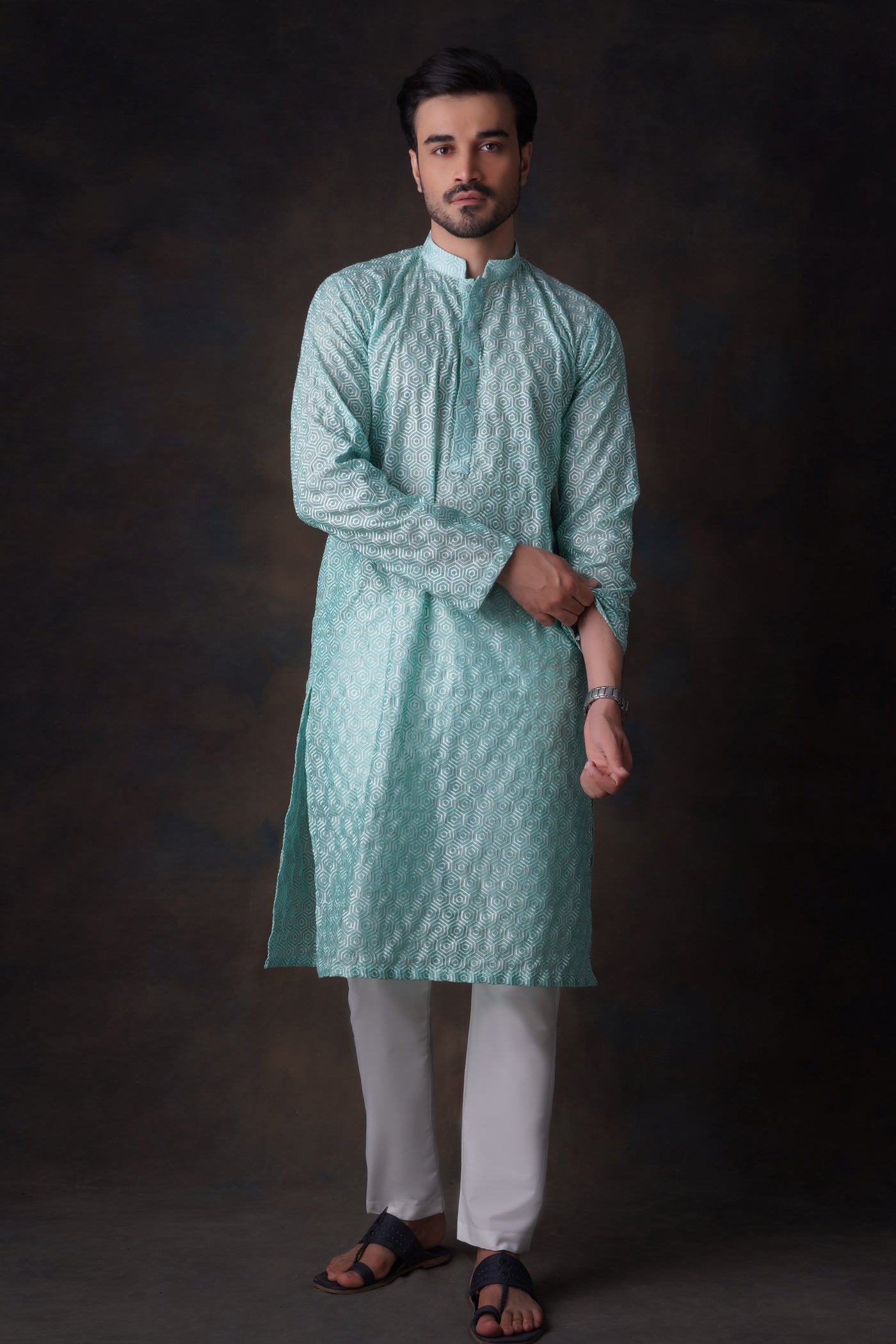 chikankari cotton Kurta Set in Turquoise