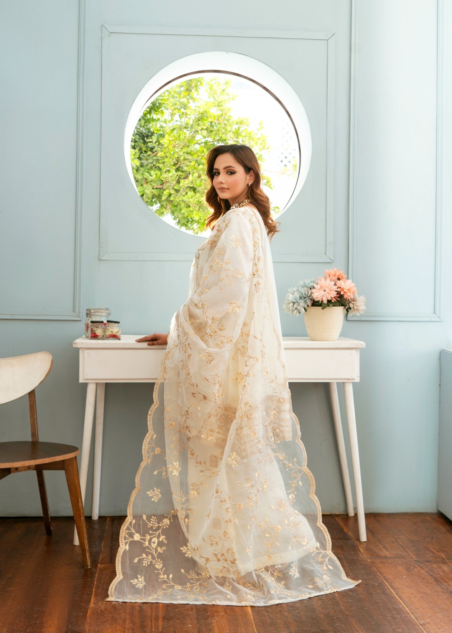 chiffon Short Frock in Off-white