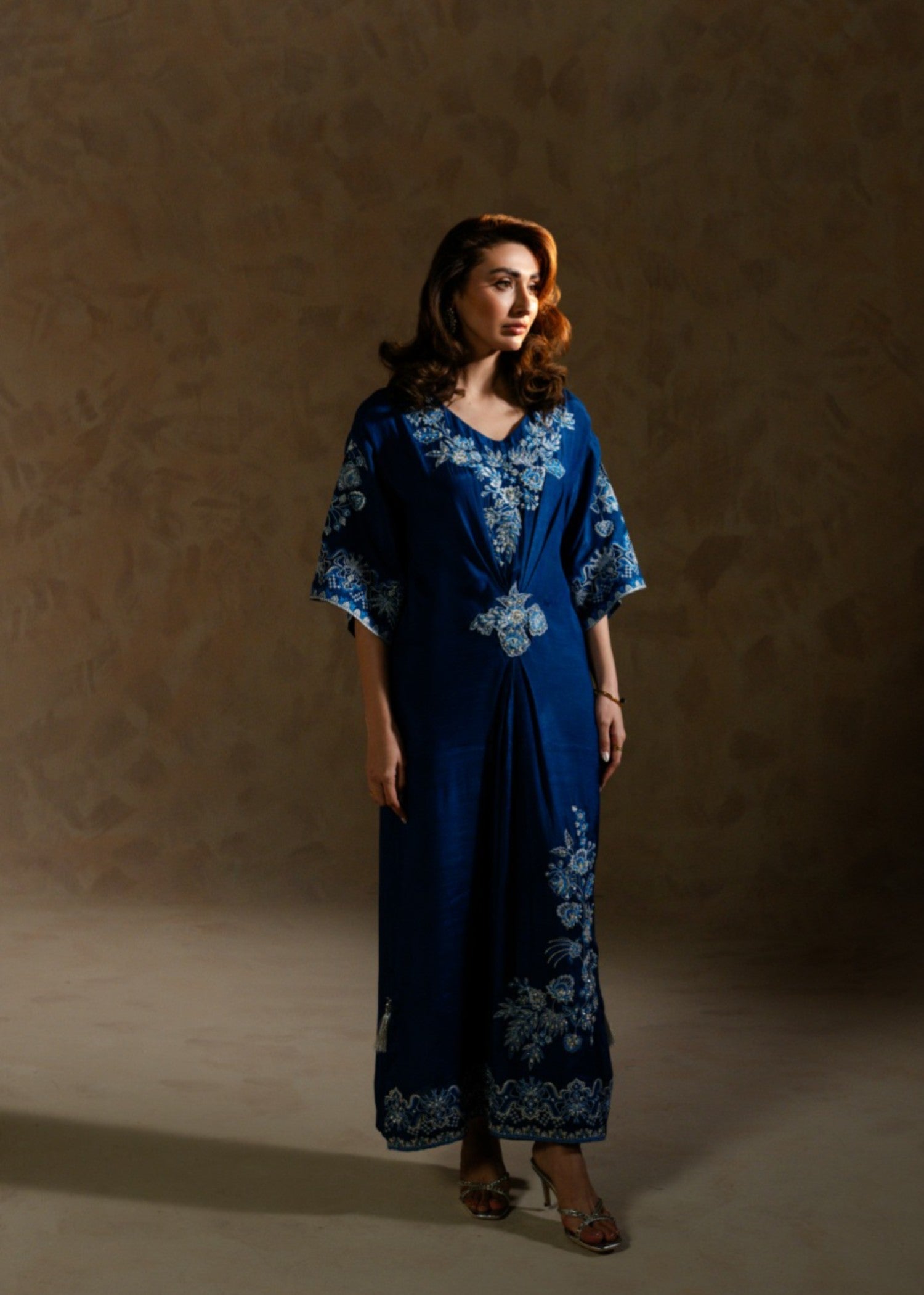 crepe silk Kaftan in Sapphire blue
