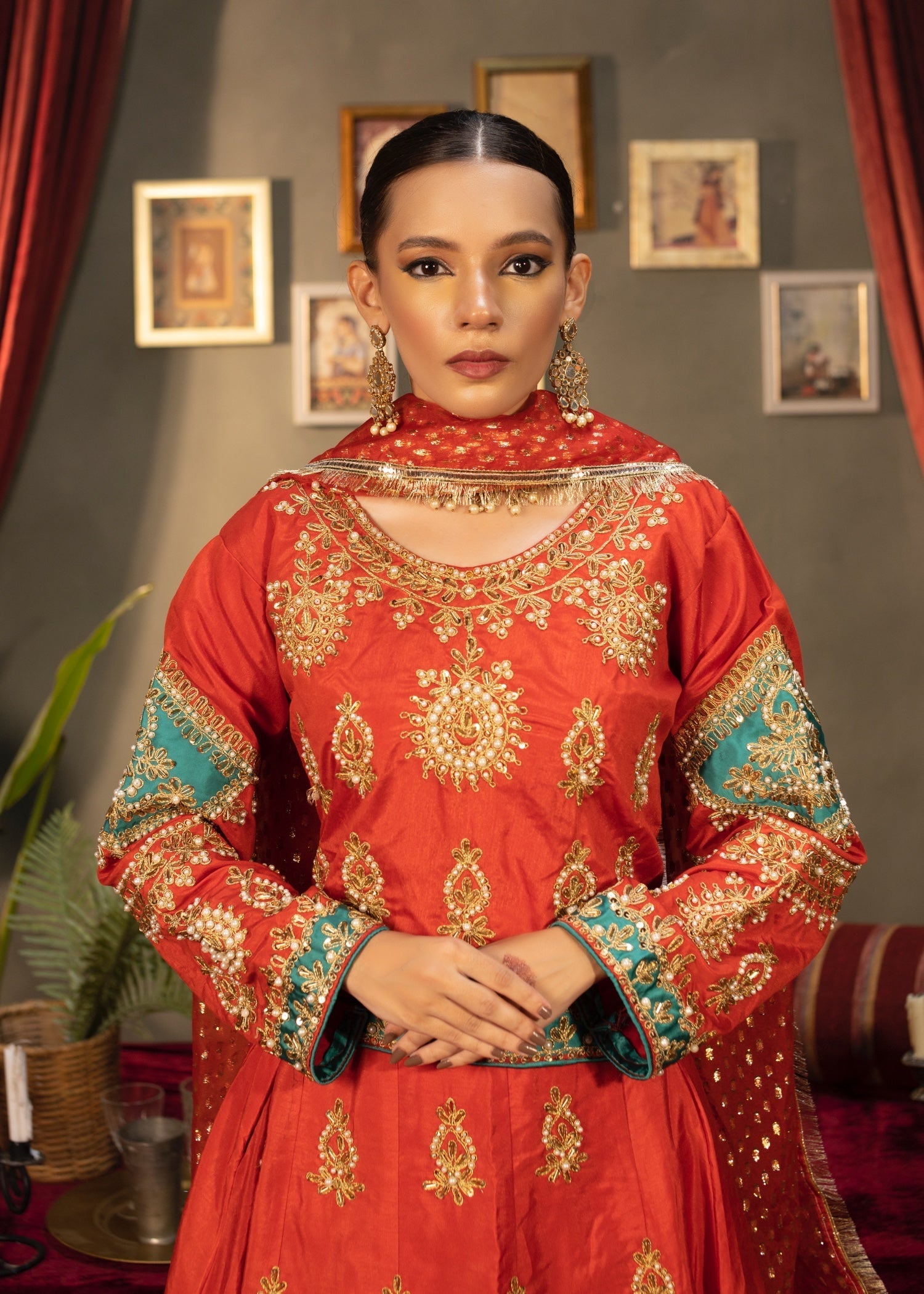 pk raw silk Lehenga in Burnt orange