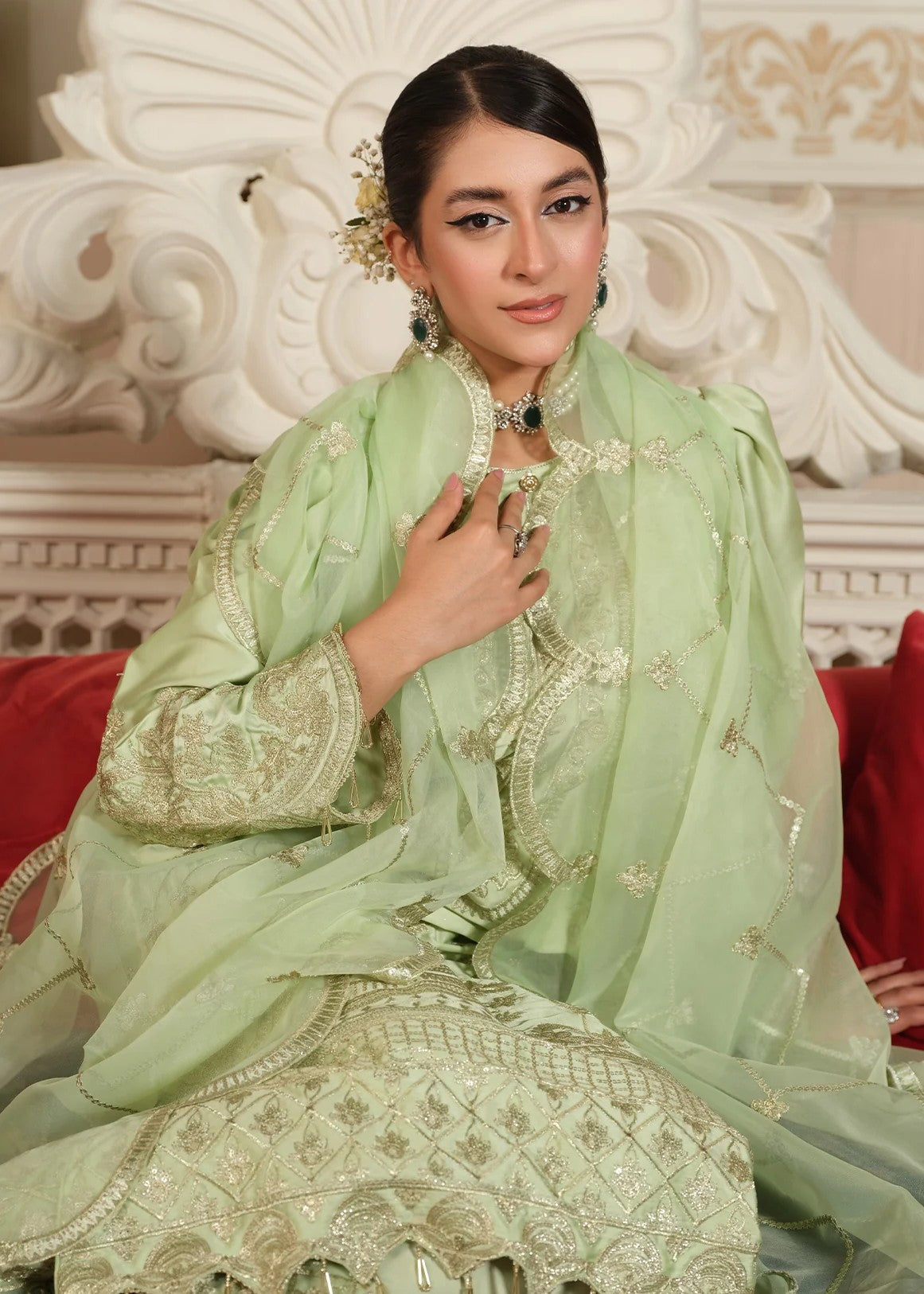 poly silk Kurta Set in Pistachio green