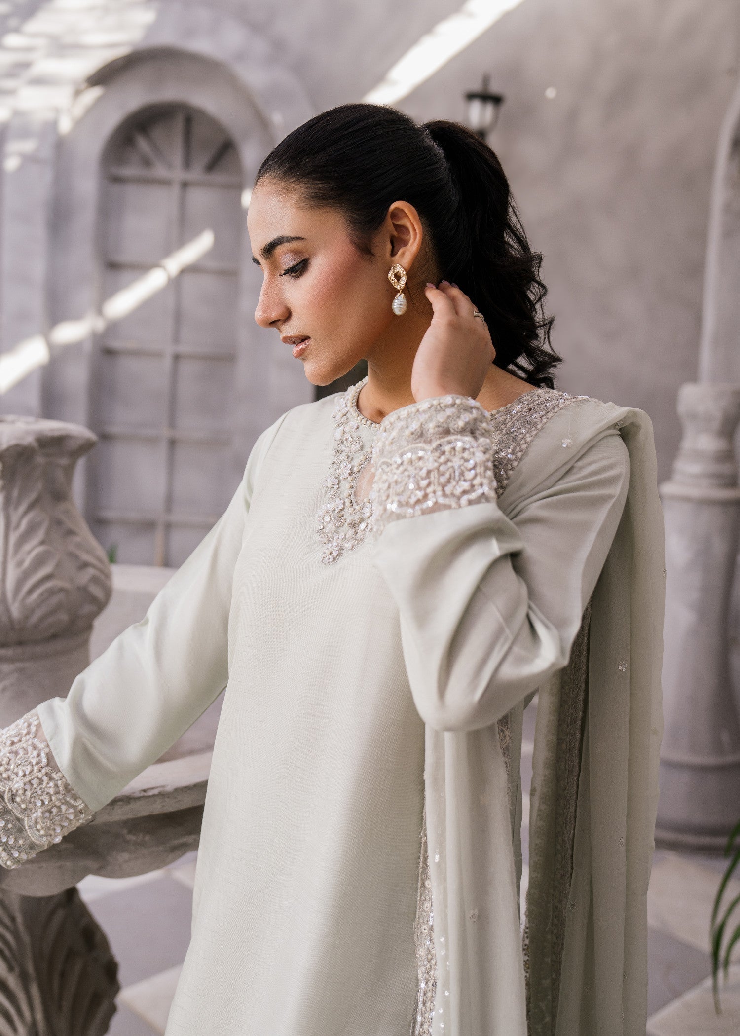 raw silk Kurta Set in Silver