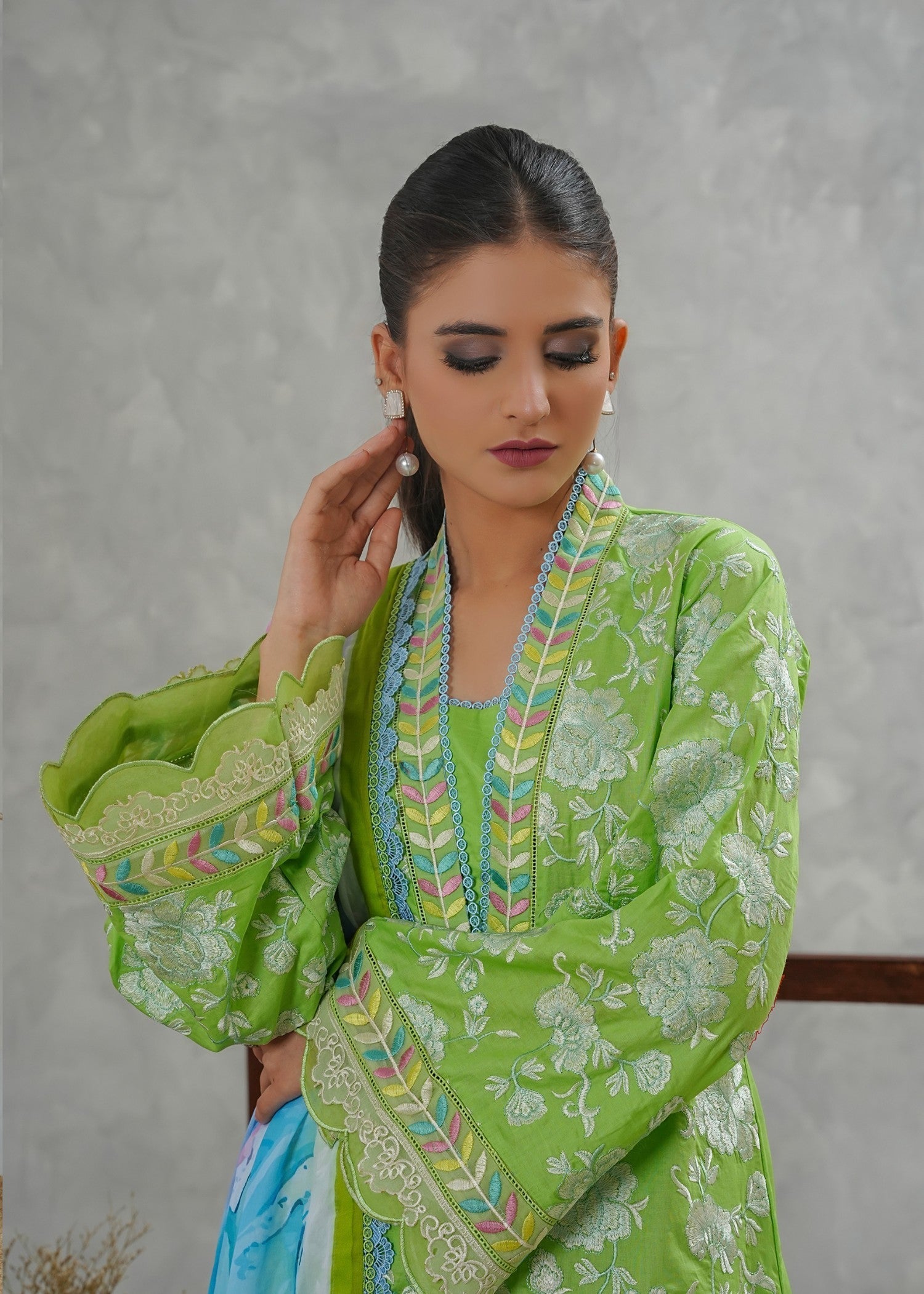 cotton Kurta Set in Bright green