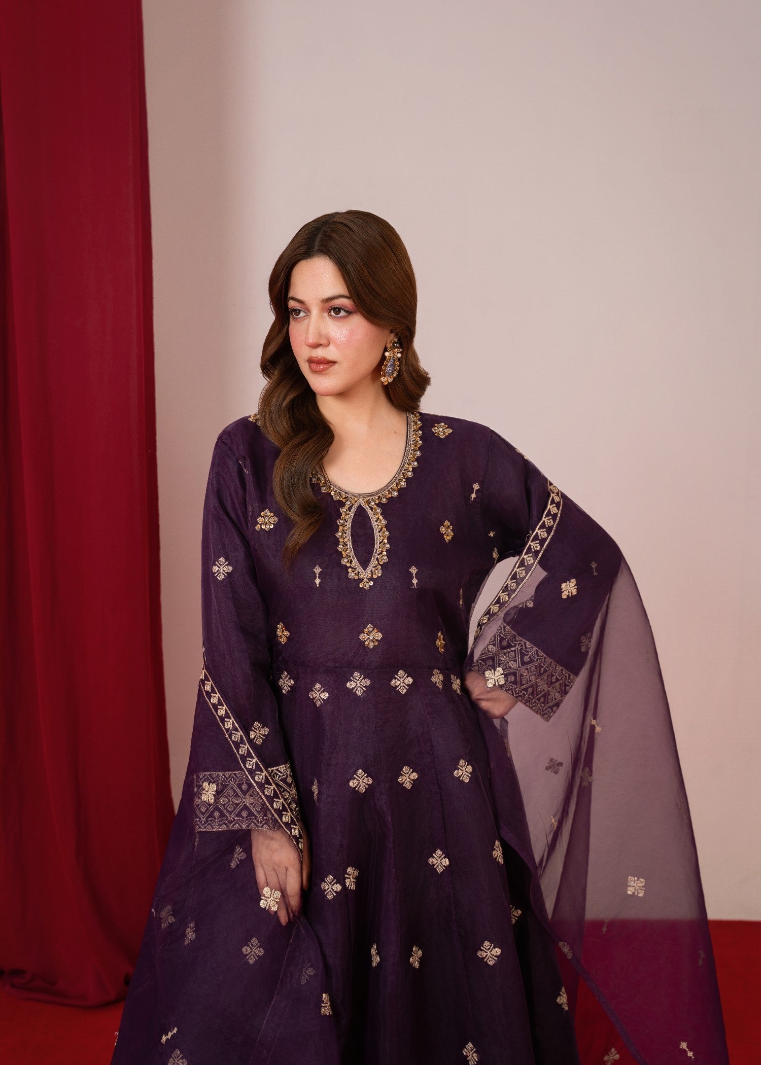 organza Pishwas in Purple