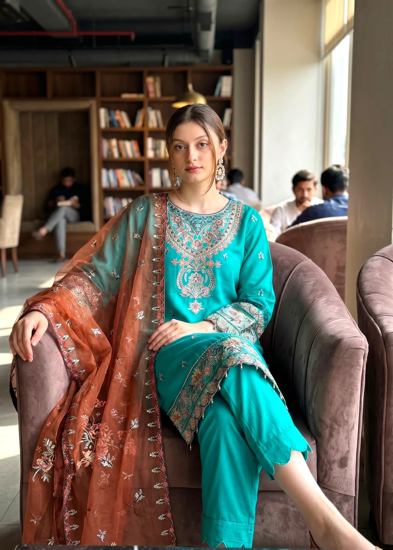 chiffon Kurta Set in Pacific blue