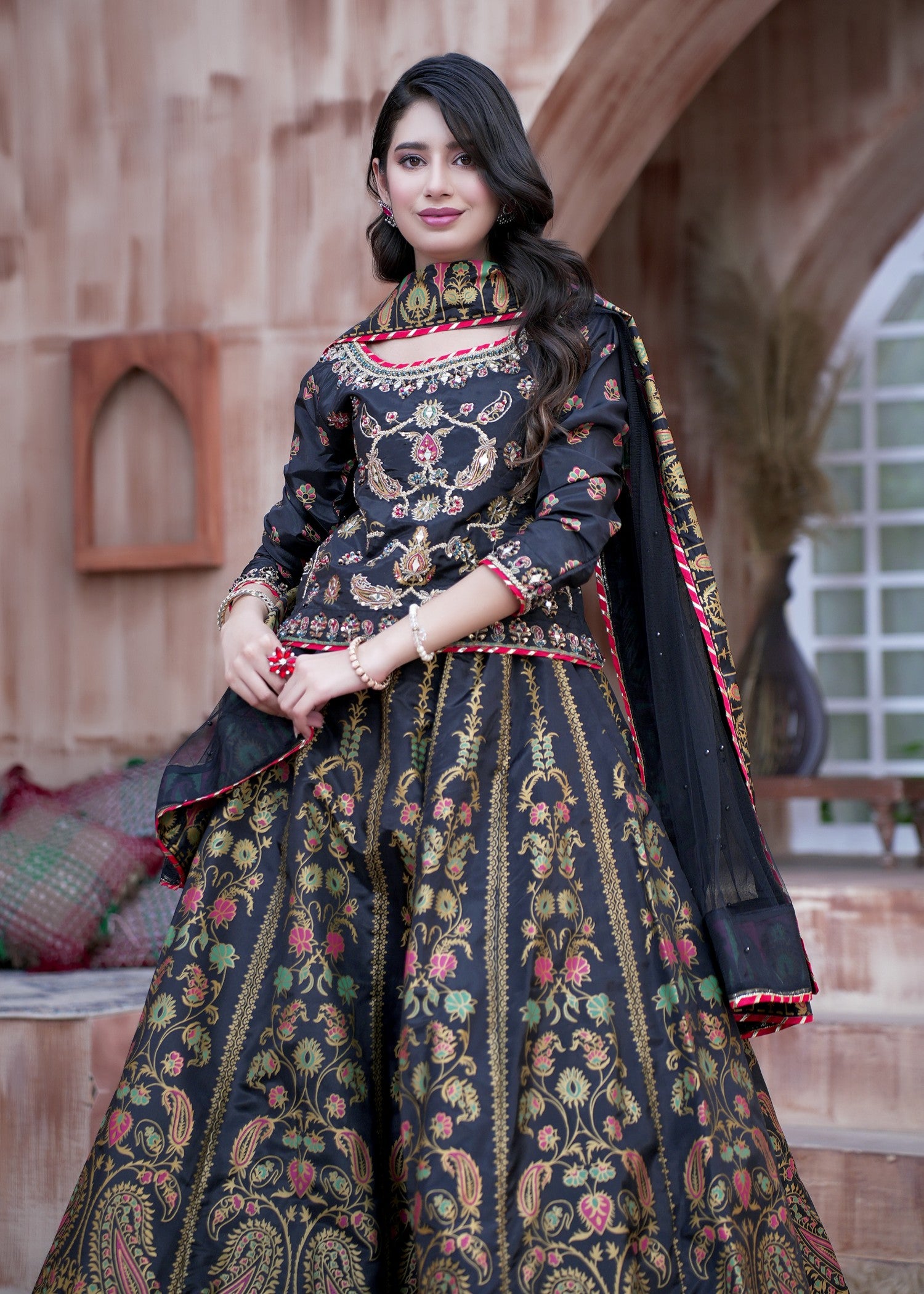 thai silk Lehenga in Black