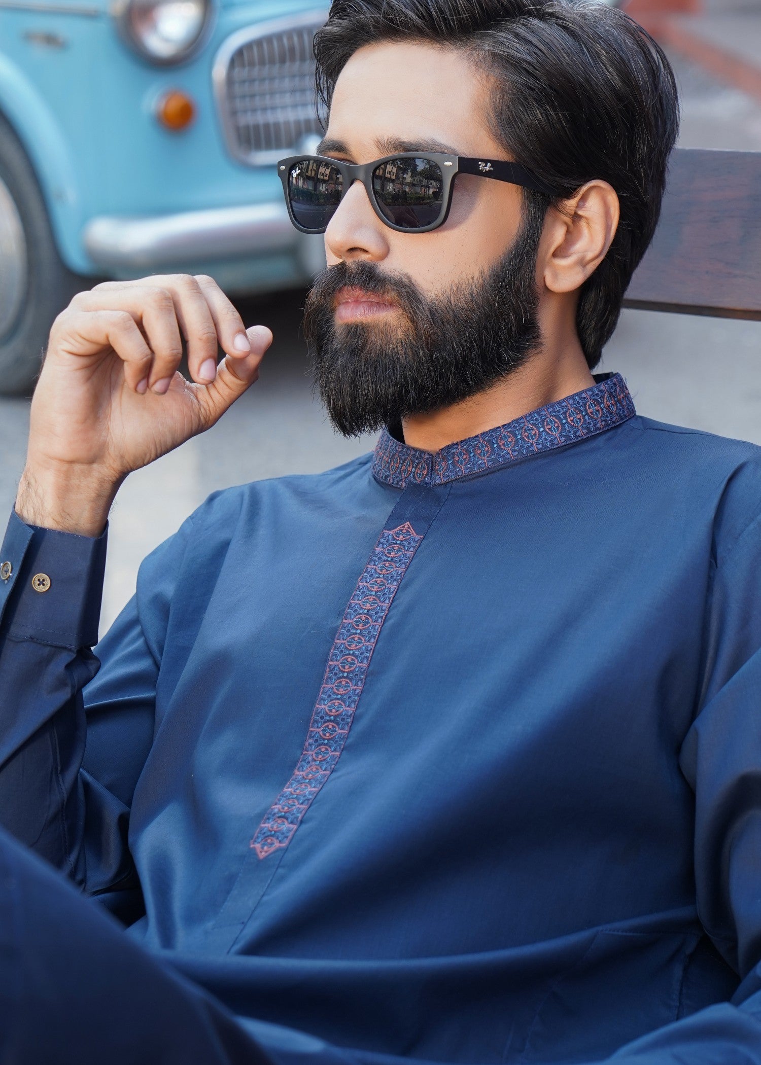 cotton viscose Unstitched in Navy blue