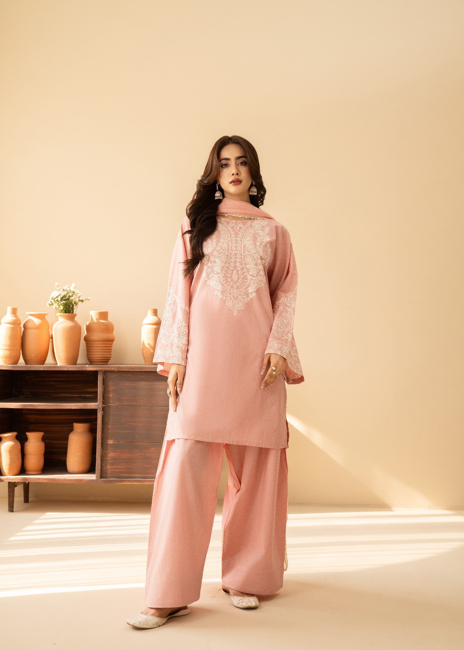 lawn cotton Kurta Set in Baby pink