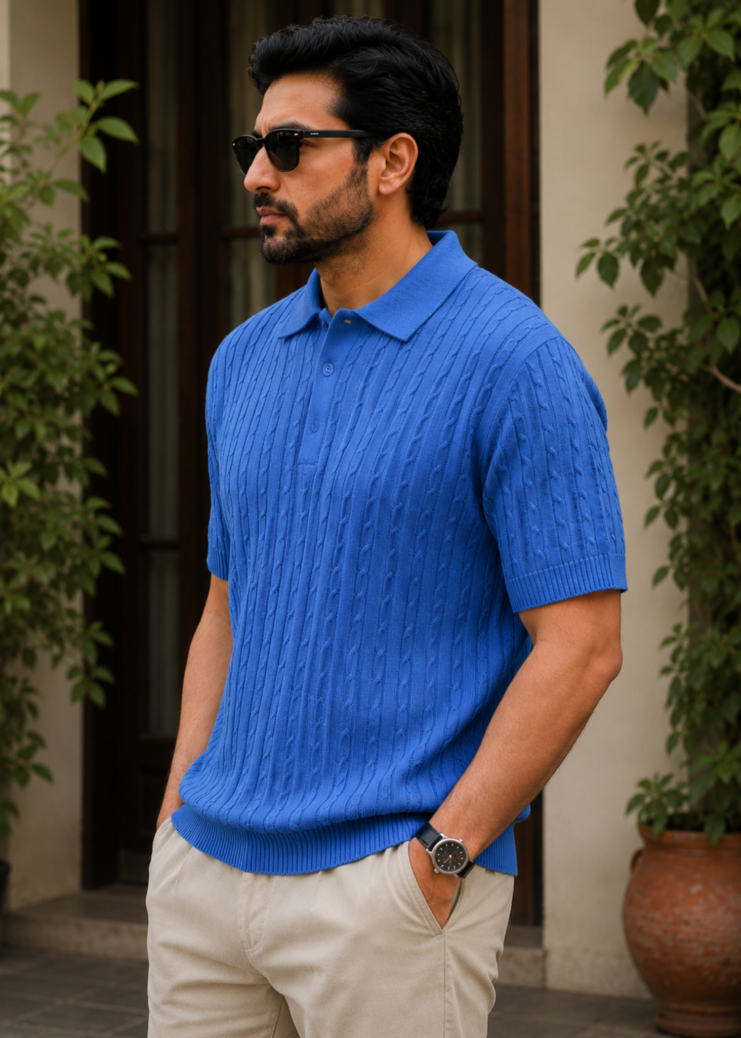 cotton jersey Polo Shirt in Sapphire blue