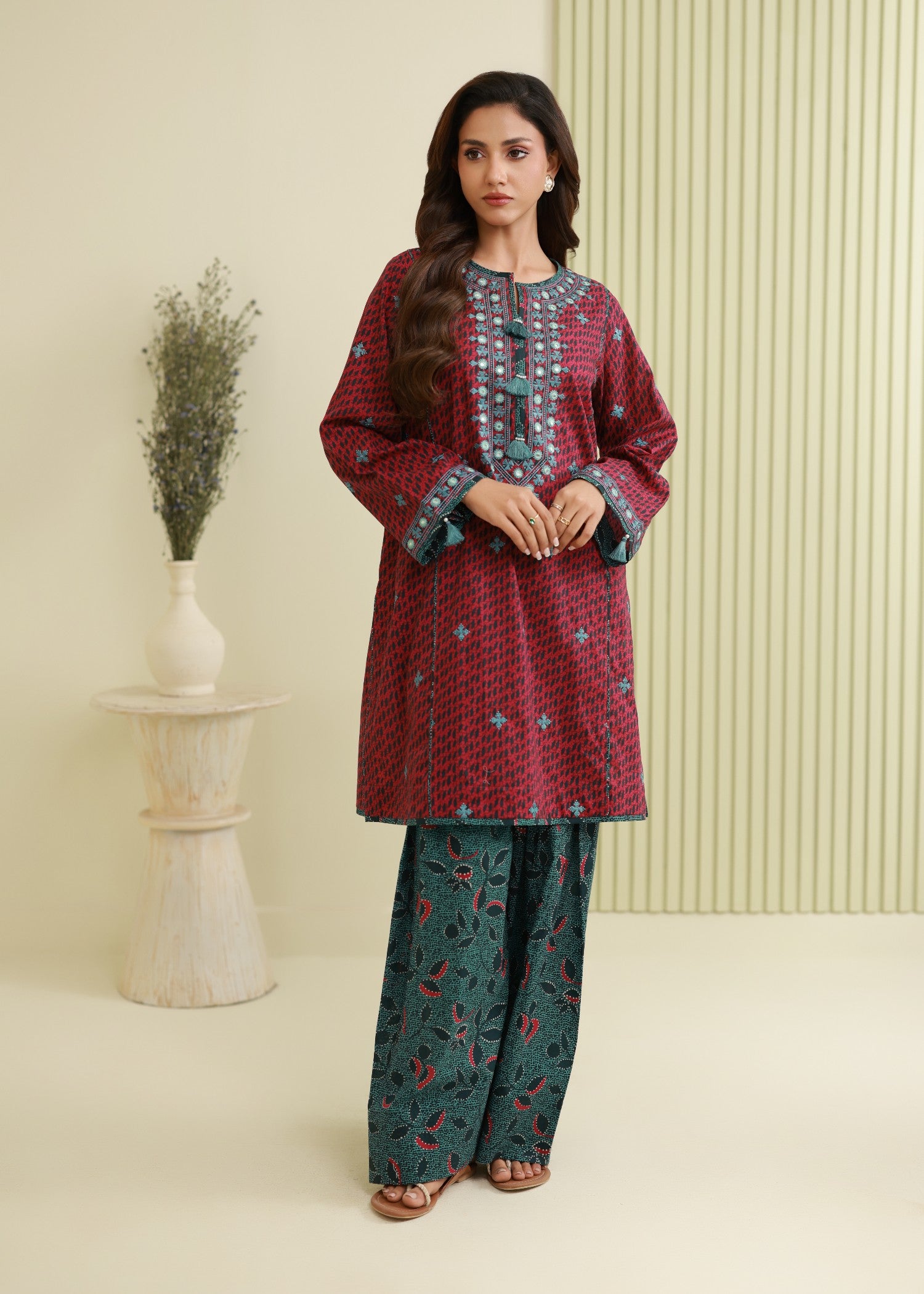 lawn Unstitched in Blood red