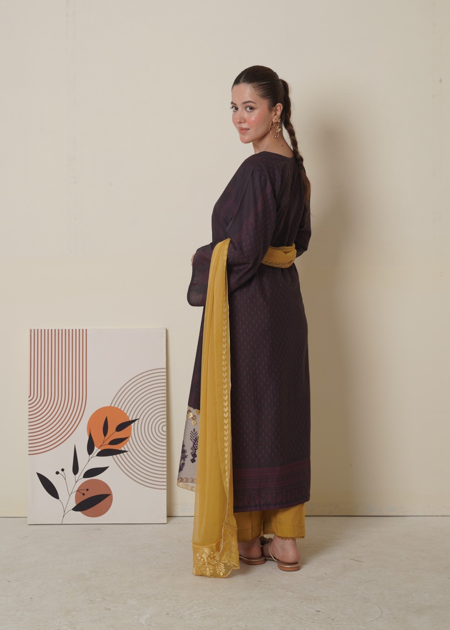 poly lawn Kurta Set in Plum purple