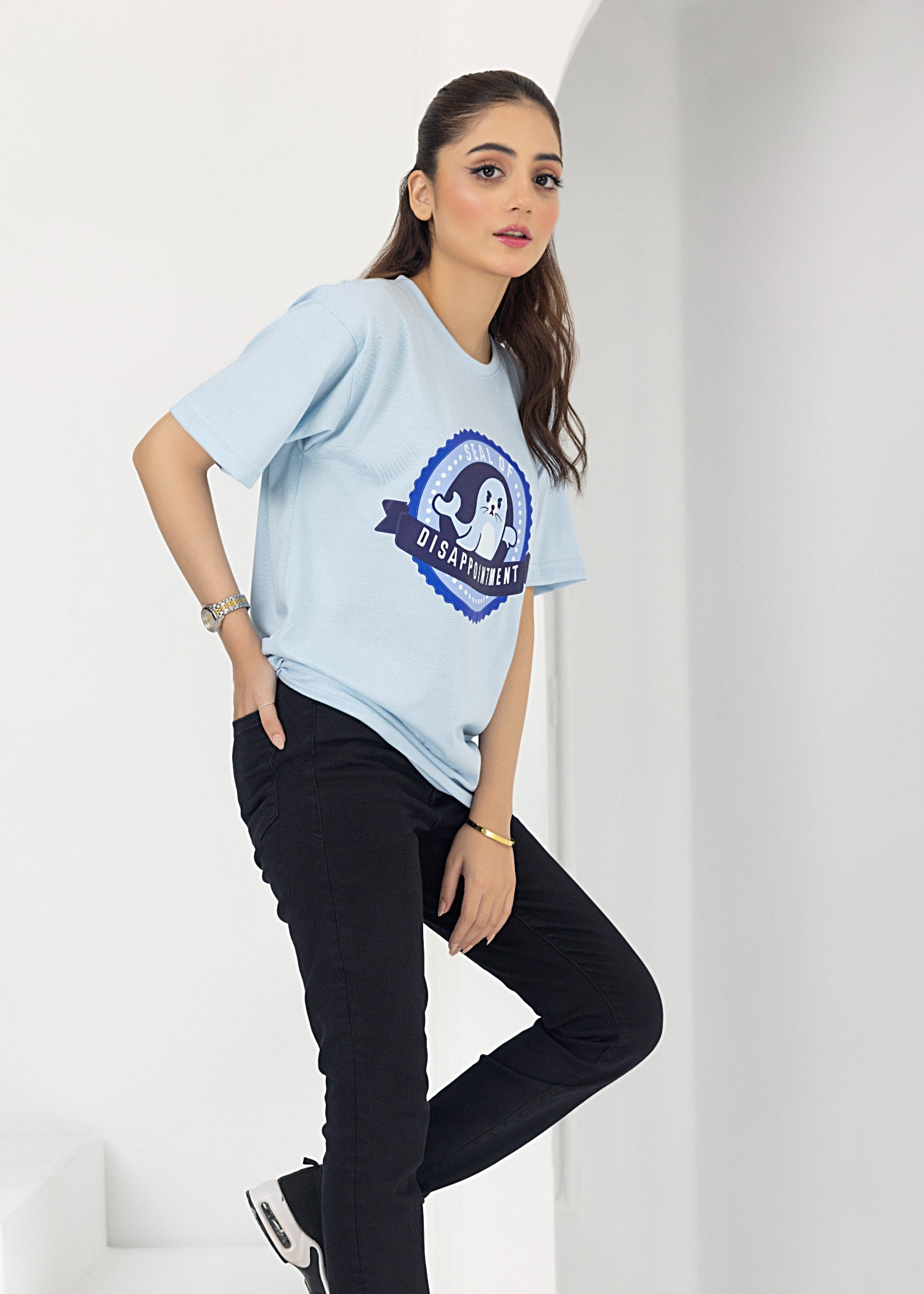 single jersey knit T Shirt in Ice blue