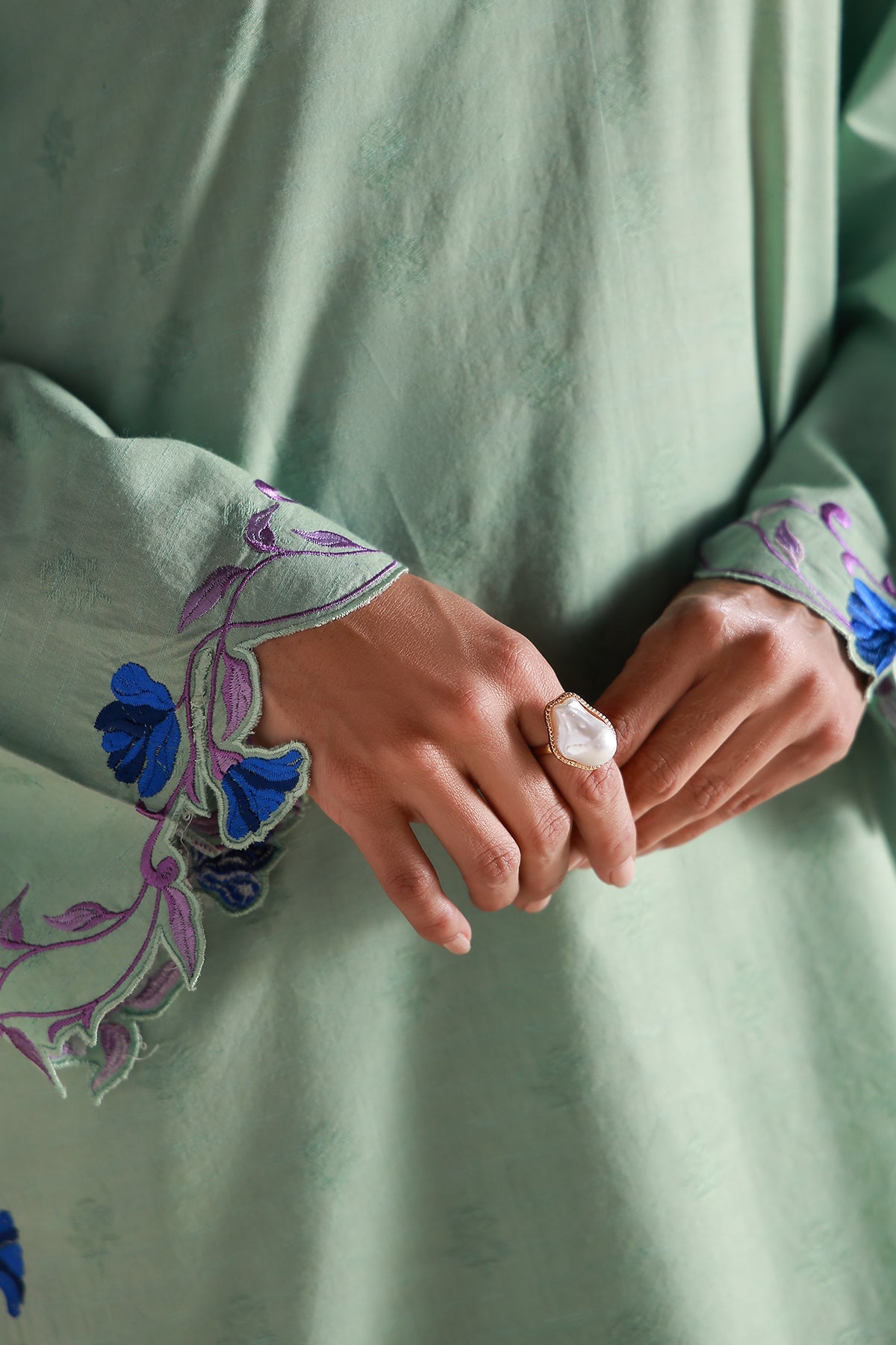 brochea jacquard Kurta Set in Mint green
