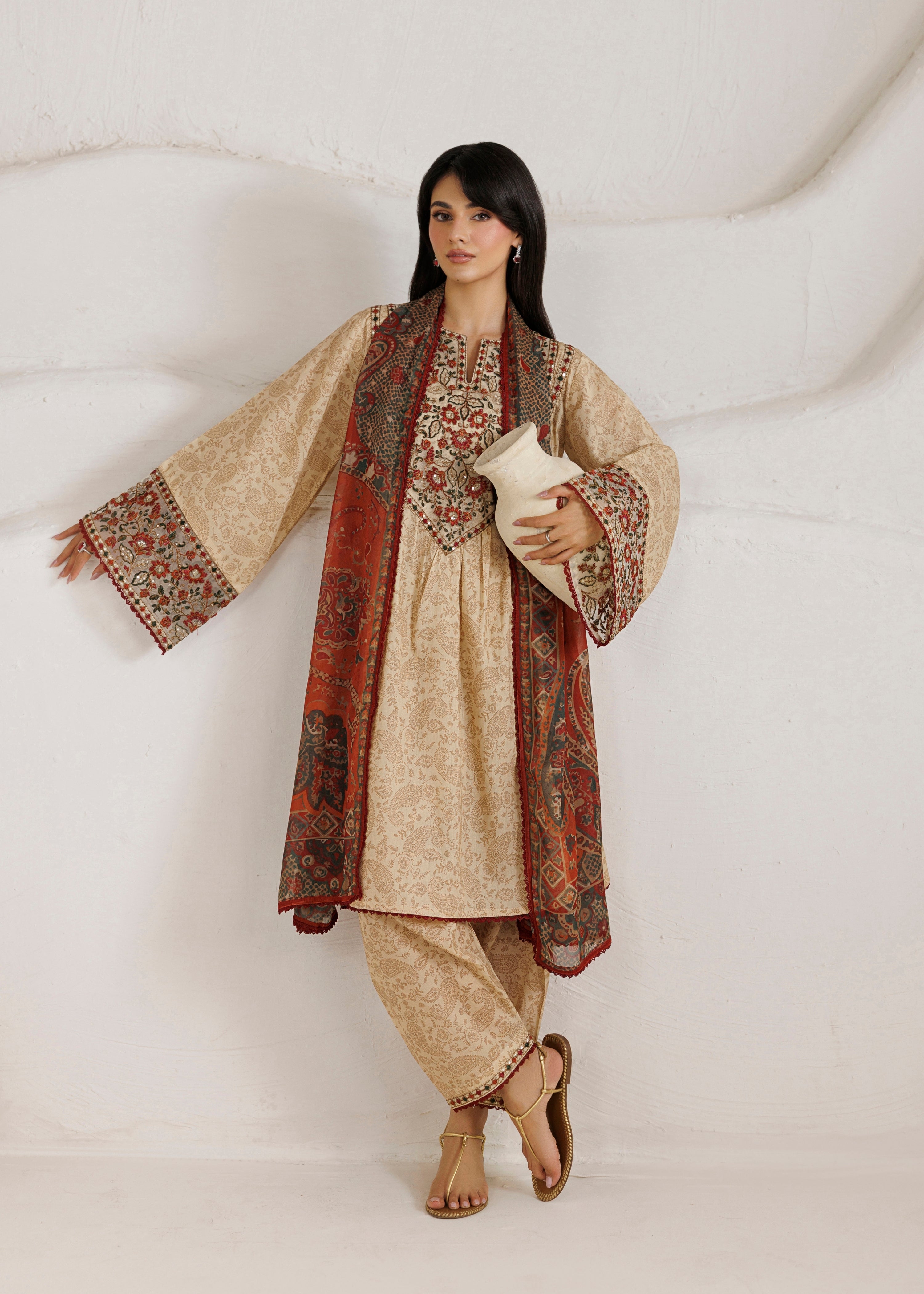 cotton Short Frock in Tan brown