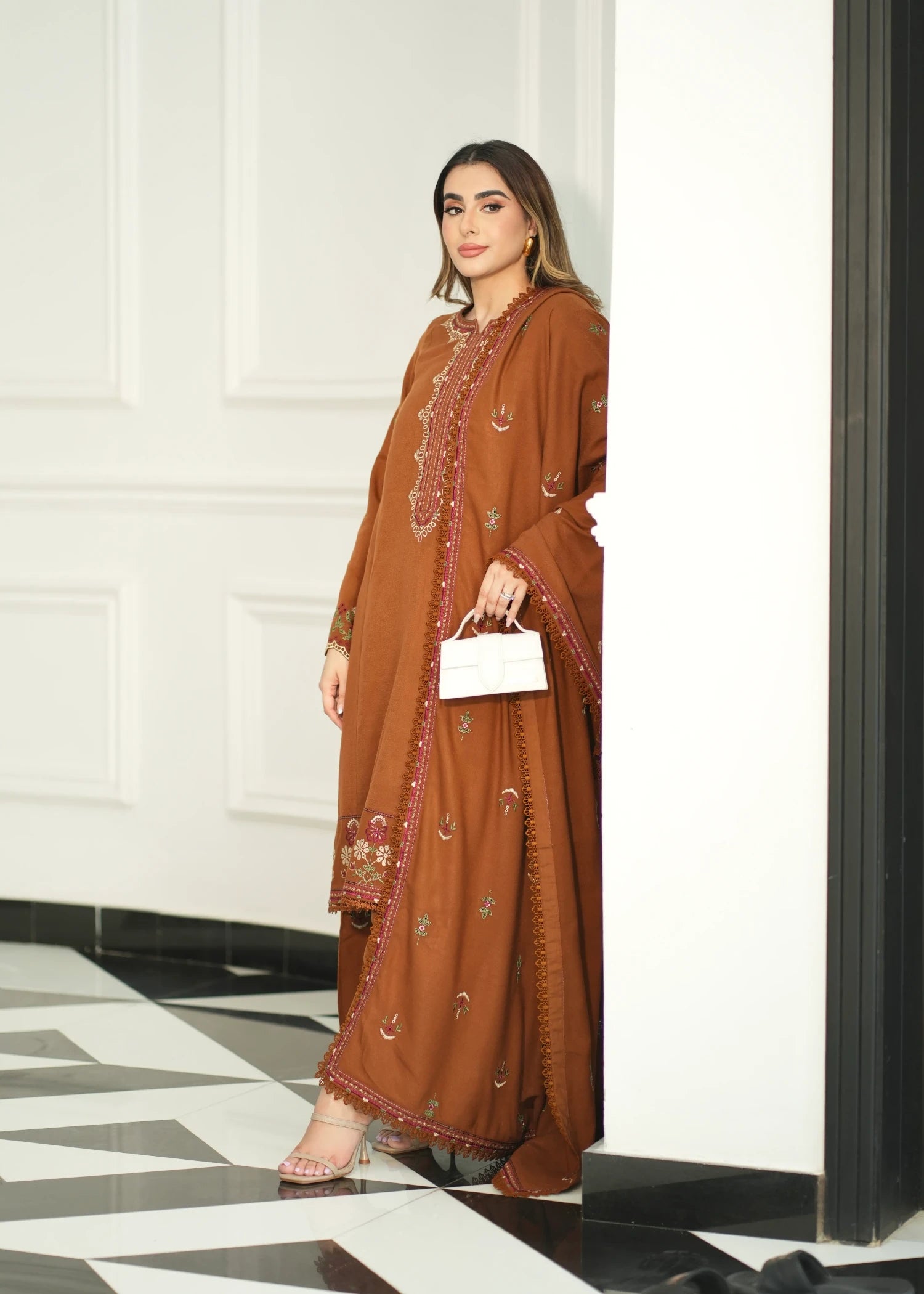 dhanak Kurta Set in Chili orange