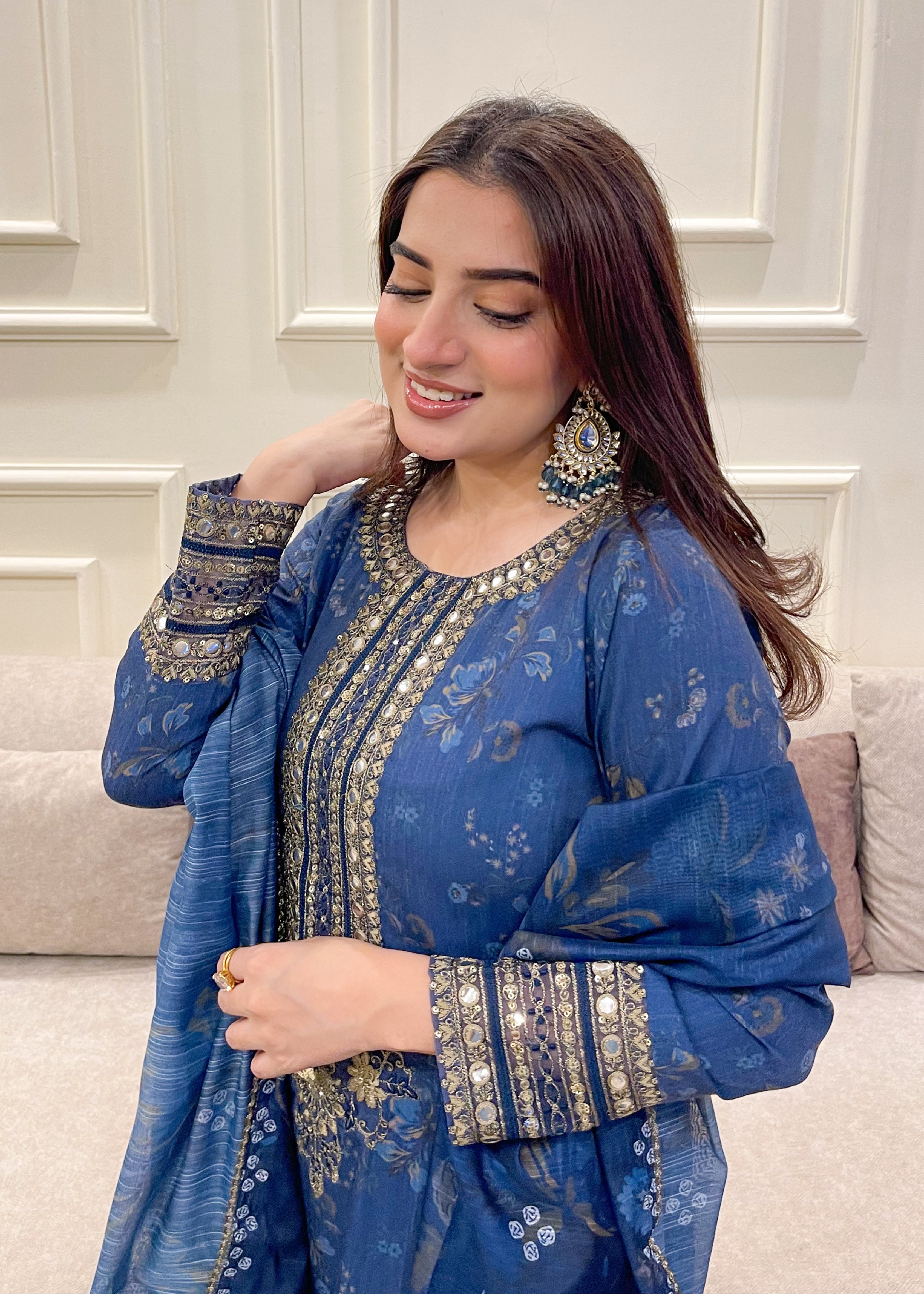 silk Kurta Set in Royal blue