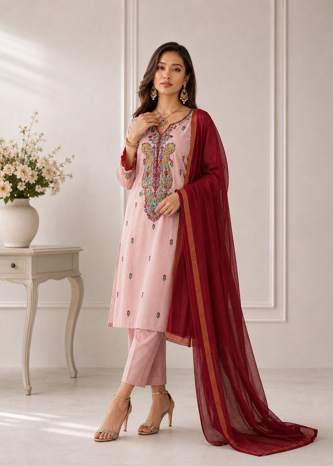 lawn cotton Unstitched in Mauve pink