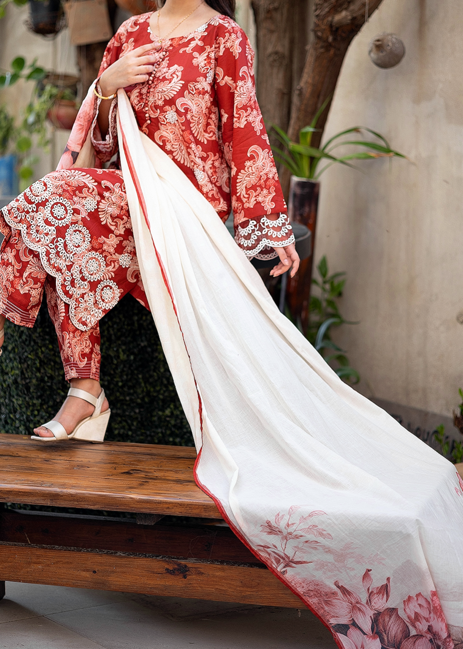 lawn Unstitched in Persian red