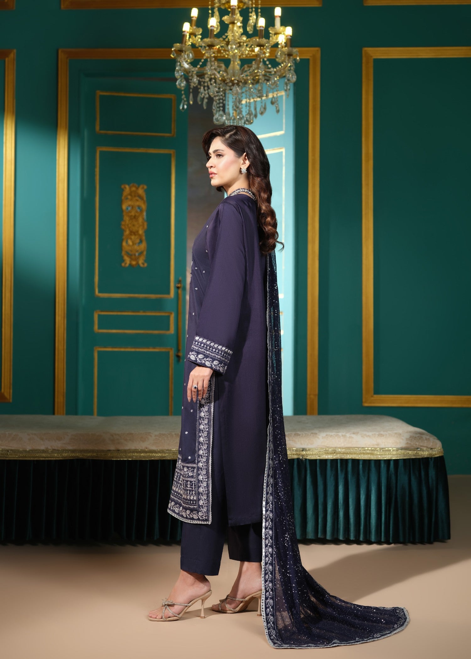 cambric cotton Kurta Set in Navy blue