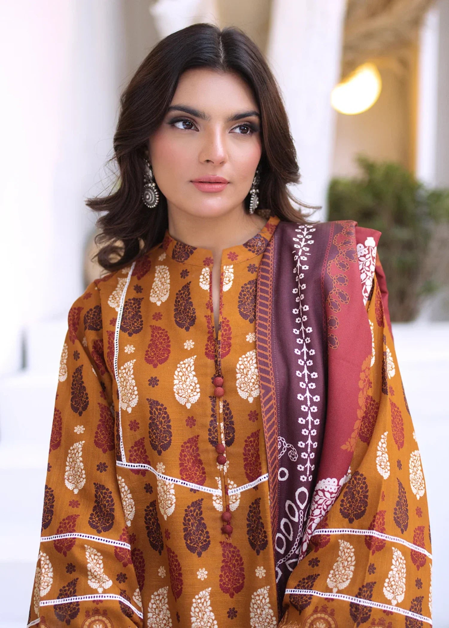 khaddar Unstitched in Orange