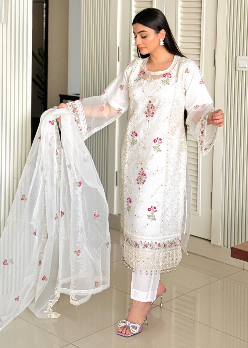 organza Kurta Set in White